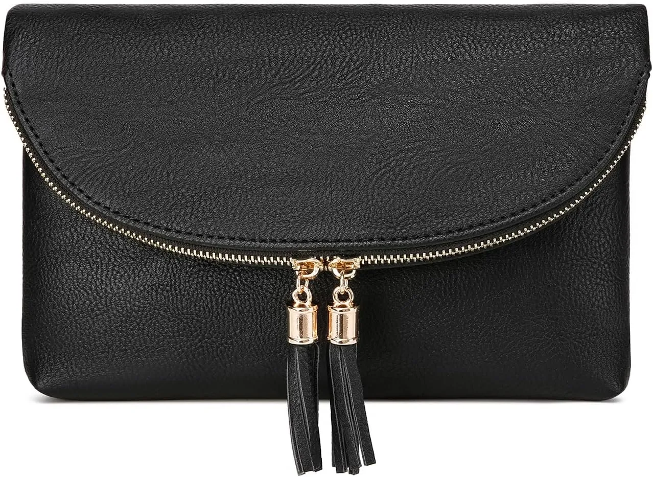 Solene Womens Envelop Clutch Purse Multi Compartments, 6 Card Slot Inside, Crossbody Bag With Tassels
