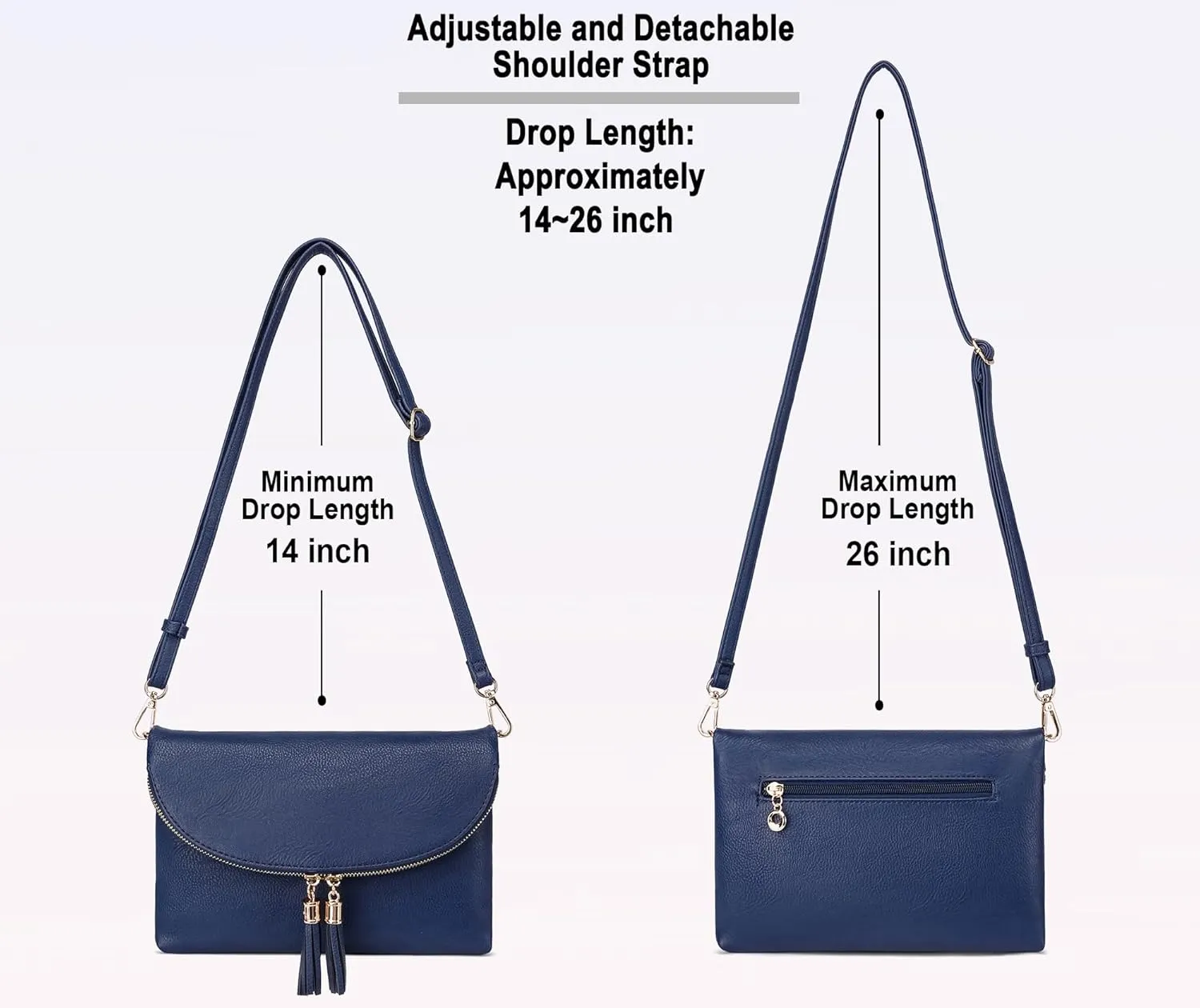 Solene Womens Envelop Clutch Purse Multi Compartments, 6 Card Slot Inside, Crossbody Bag With Tassels