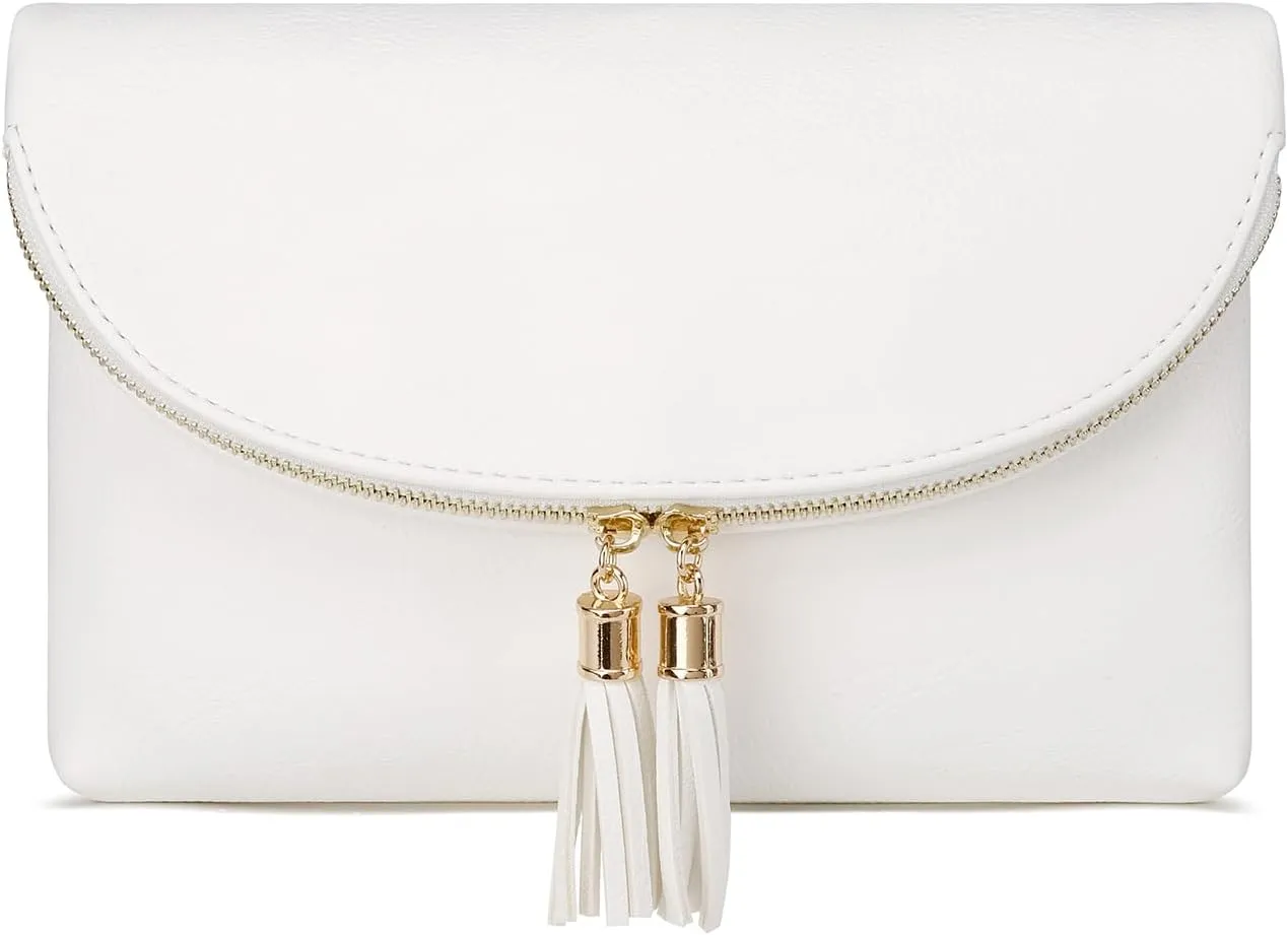 Solene Womens Envelop Clutch Purse Multi Compartments, 6 Card Slot Inside, Crossbody Bag With Tassels