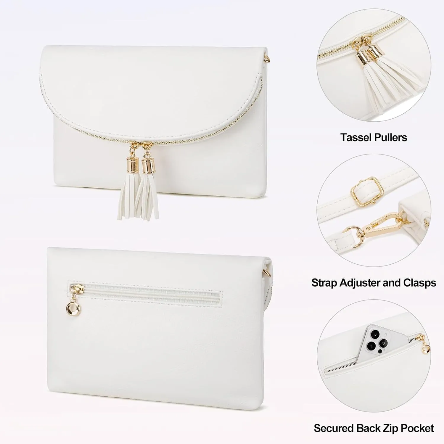 Solene Womens Envelop Clutch Purse Multi Compartments, 6 Card Slot Inside, Crossbody Bag With Tassels