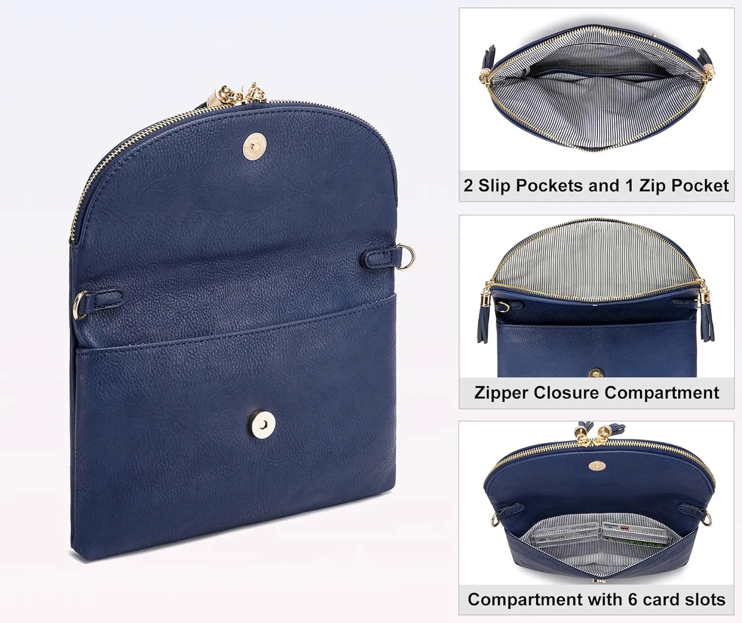 Solene Womens Envelop Clutch Purse Multi Compartments, 6 Card Slot Inside, Crossbody Bag With Tassels