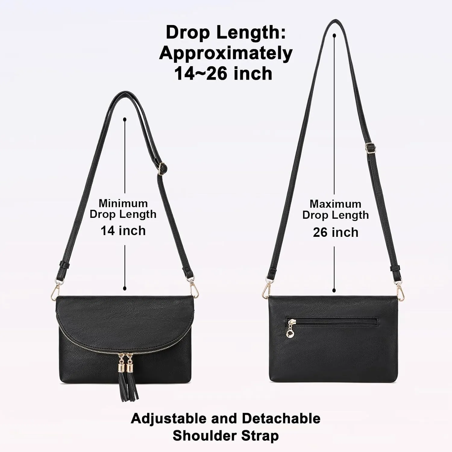 Solene Womens Envelop Clutch Purse Multi Compartments, 6 Card Slot Inside, Crossbody Bag With Tassels