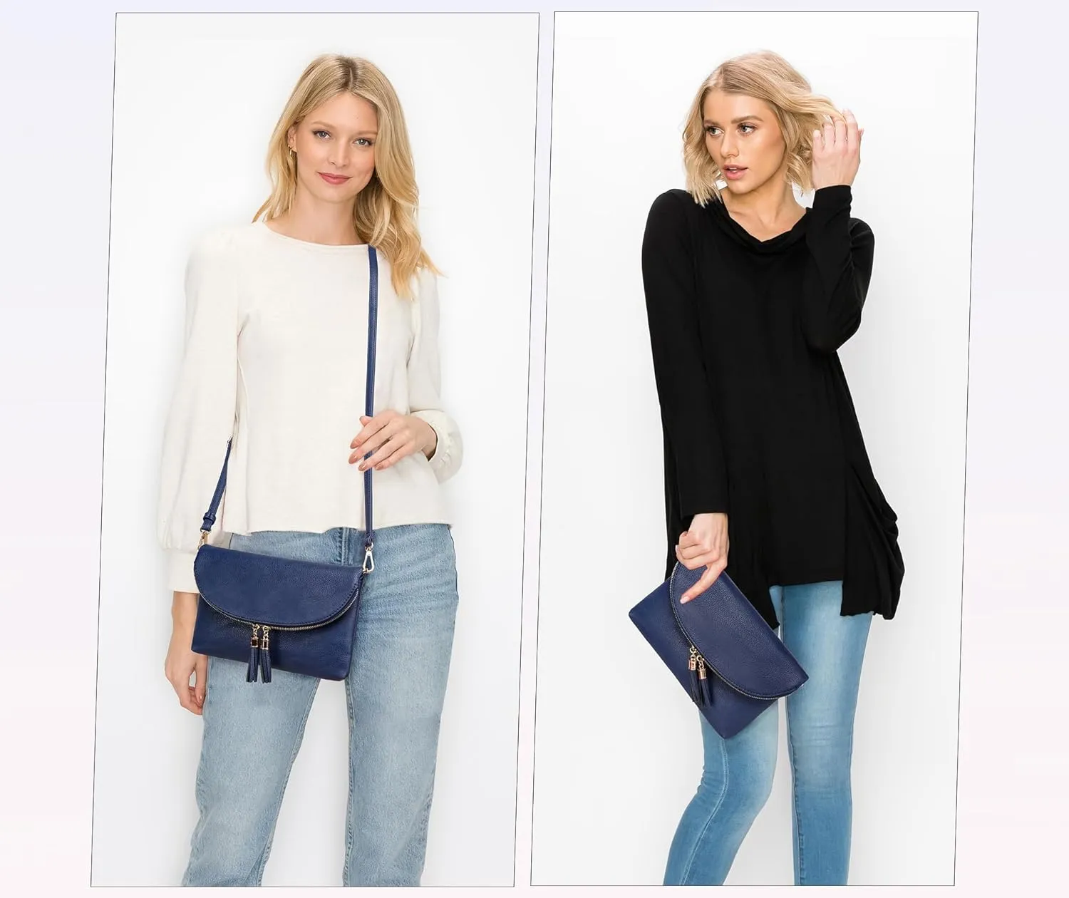 Solene Womens Envelop Clutch Purse Multi Compartments, 6 Card Slot Inside, Crossbody Bag With Tassels