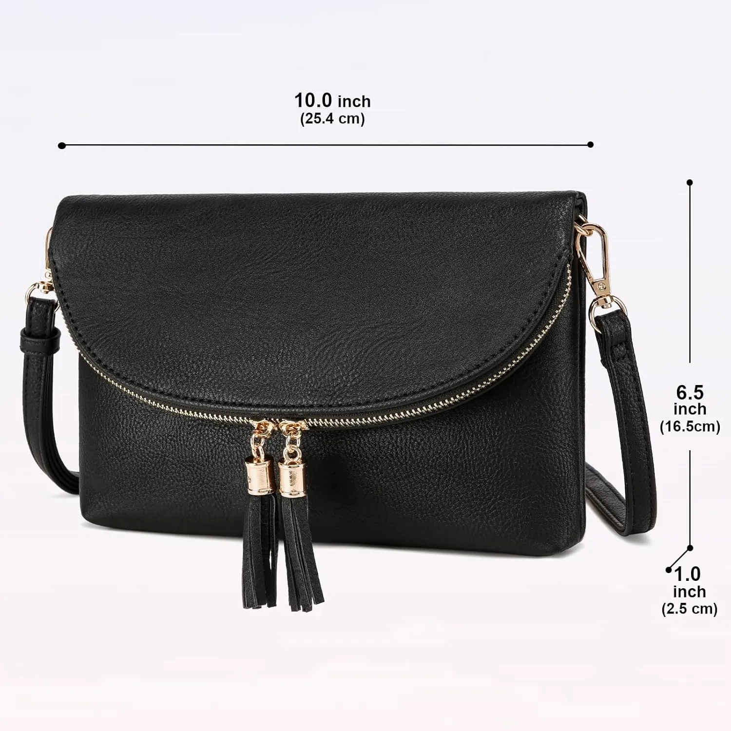 Solene Womens Envelop Clutch Purse Multi Compartments, 6 Card Slot Inside, Crossbody Bag With Tassels