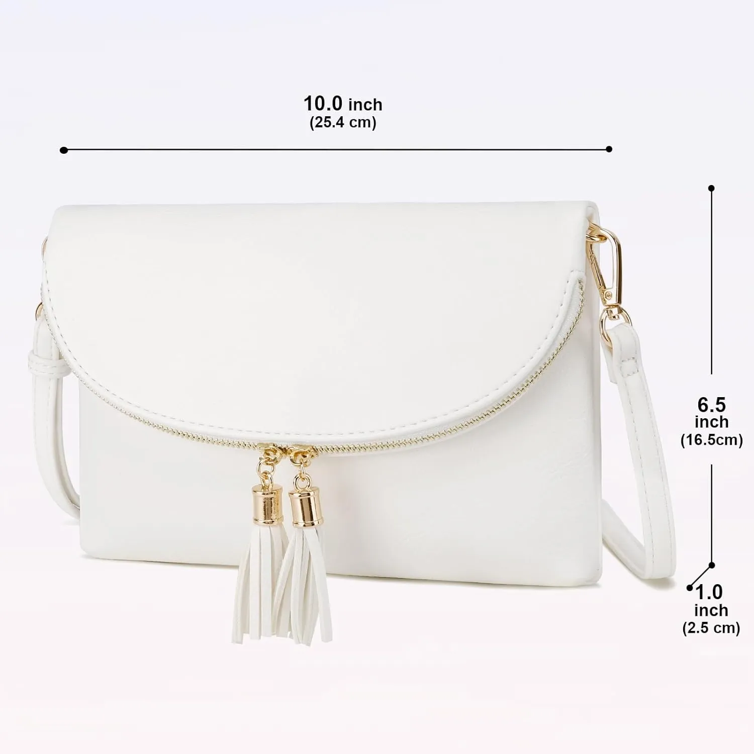 Solene Womens Envelop Clutch Purse Multi Compartments, 6 Card Slot Inside, Crossbody Bag With Tassels