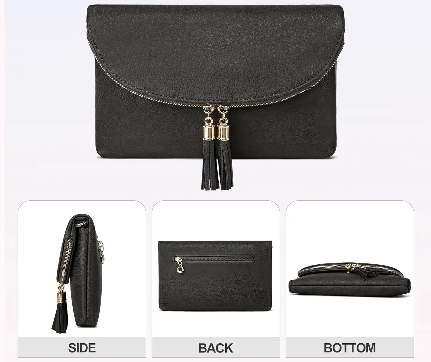 Solene Womens Envelop Clutch Purse Multi Compartments, 6 Card Slot Inside, Crossbody Bag With Tassels