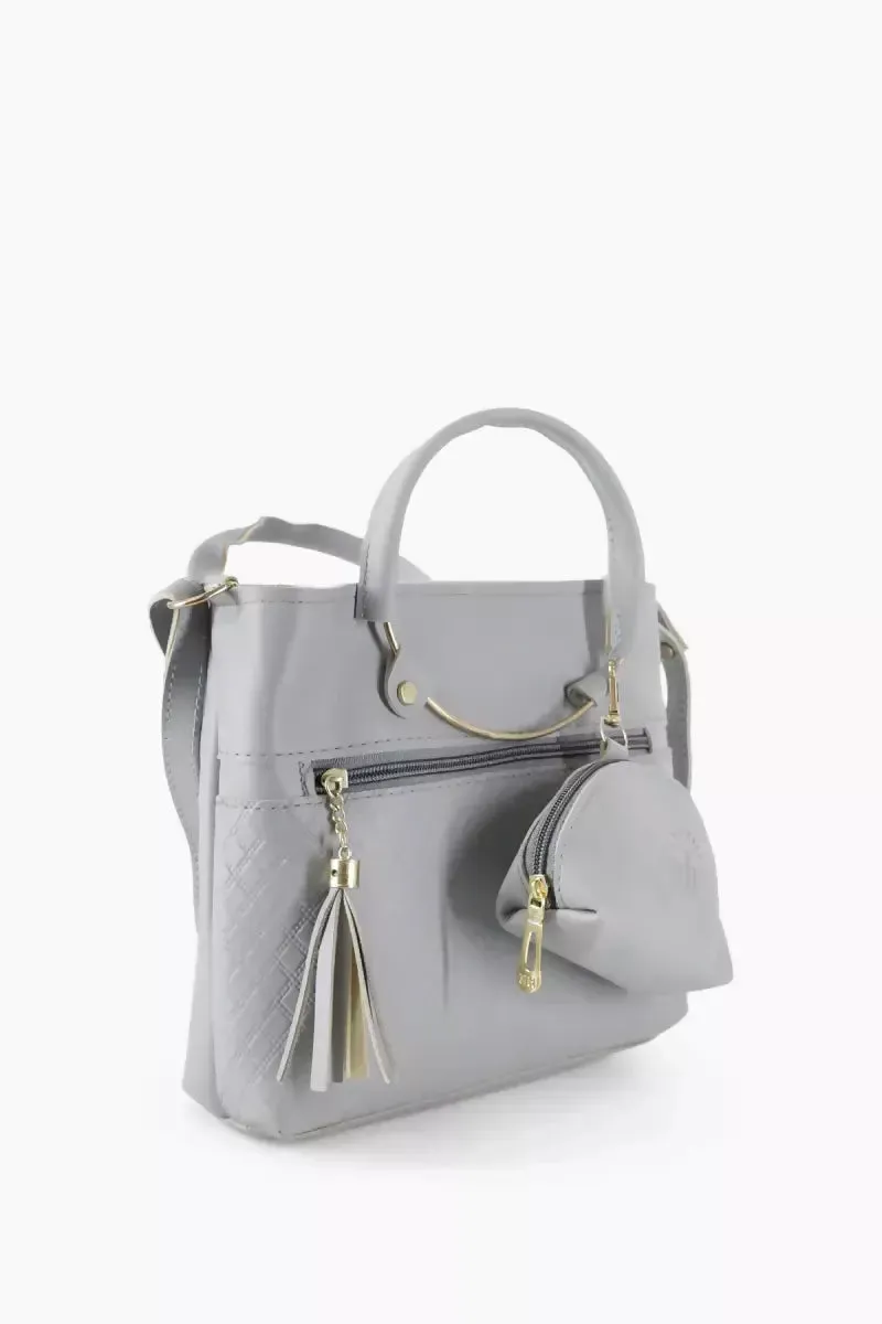 Solid Sling Bag with Pouch for Women & Girls - Light Grey