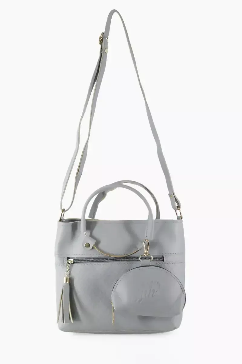 Solid Sling Bag with Pouch for Women & Girls - Light Grey