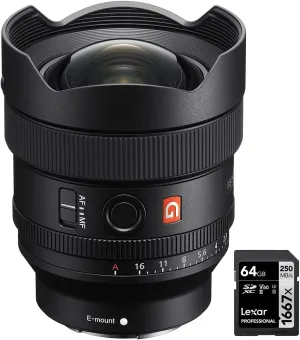 Sony SEL14F18GM FE 14mm F1.8 GM Full Frame Ultra Wide Prime G Master Lens for E-Mount Bundle with Lexar Professional SDHC/SDXC 1667x UHS-II 64GB Memory Card