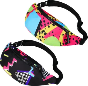 Sotiff 2 Pcs 80s 90s Fanny Pack Retro Waist Packs for Men Women Adjustable Casual Waist Bag Neon Cute Vintage Hiking Belt Bags for Travel Party Festival Hiking(Fresh Style)