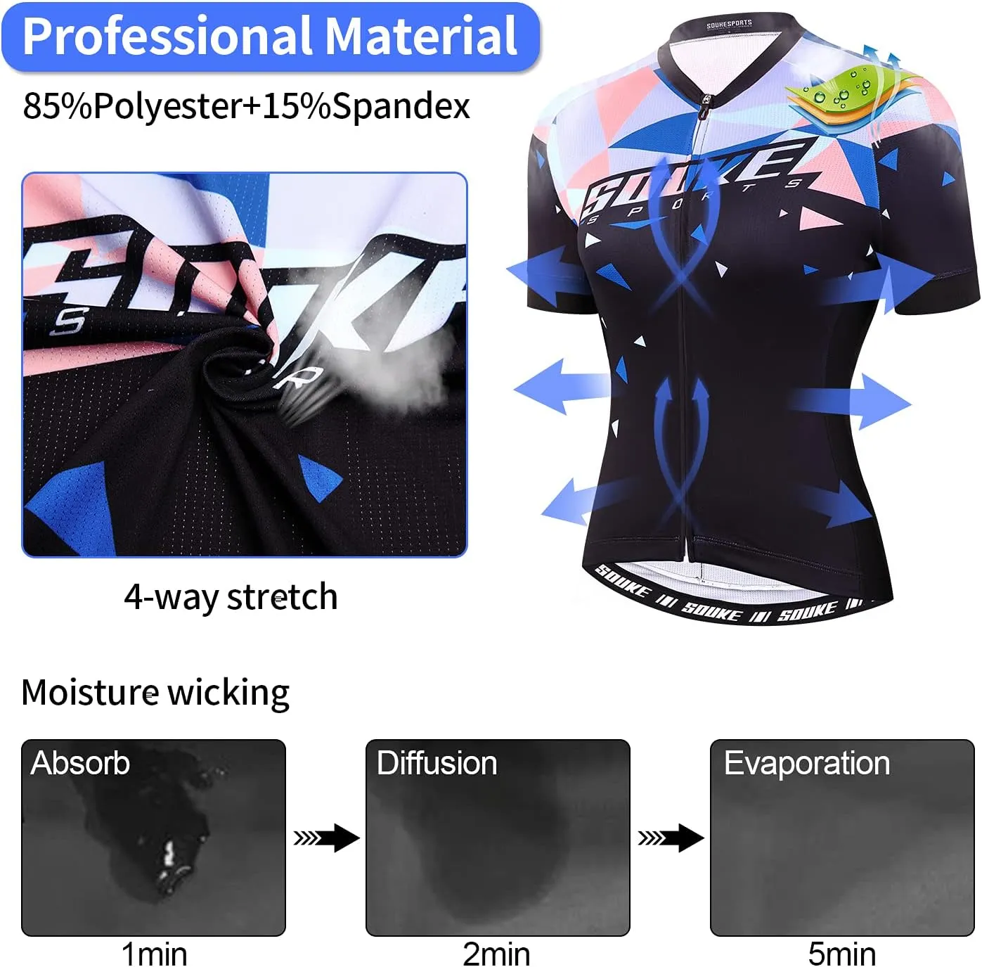 Souke Sports Women's Cycling Jersey Biking Shirts Short Sleeve Shirt Biking Clothing