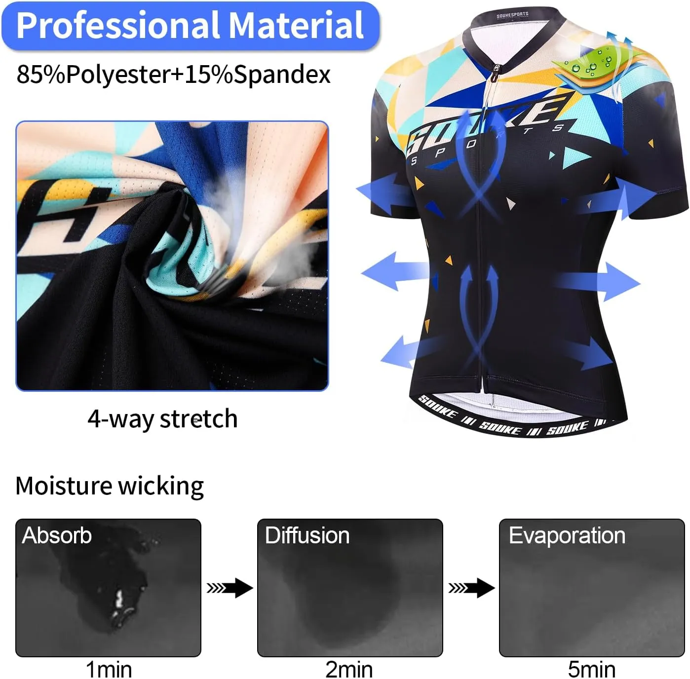 Souke Sports Women's Cycling Jersey Biking Shirts Short Sleeve Shirt Biking Clothing