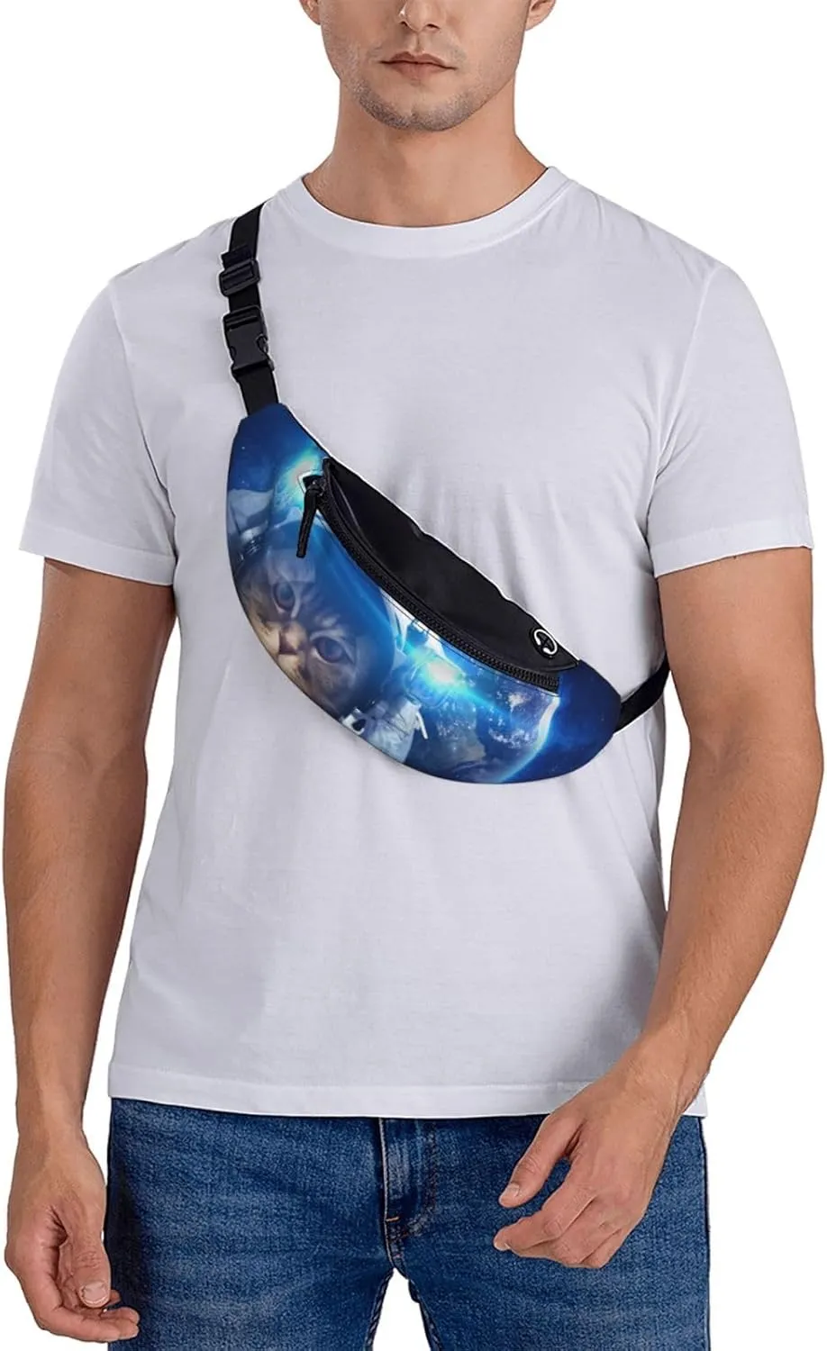 Space Cat Fashion Casual Fanny Pack Waist Bag Men Women Adjustable Belt Waist Bag For Travel Hiking Cycling Running Festival Carnival