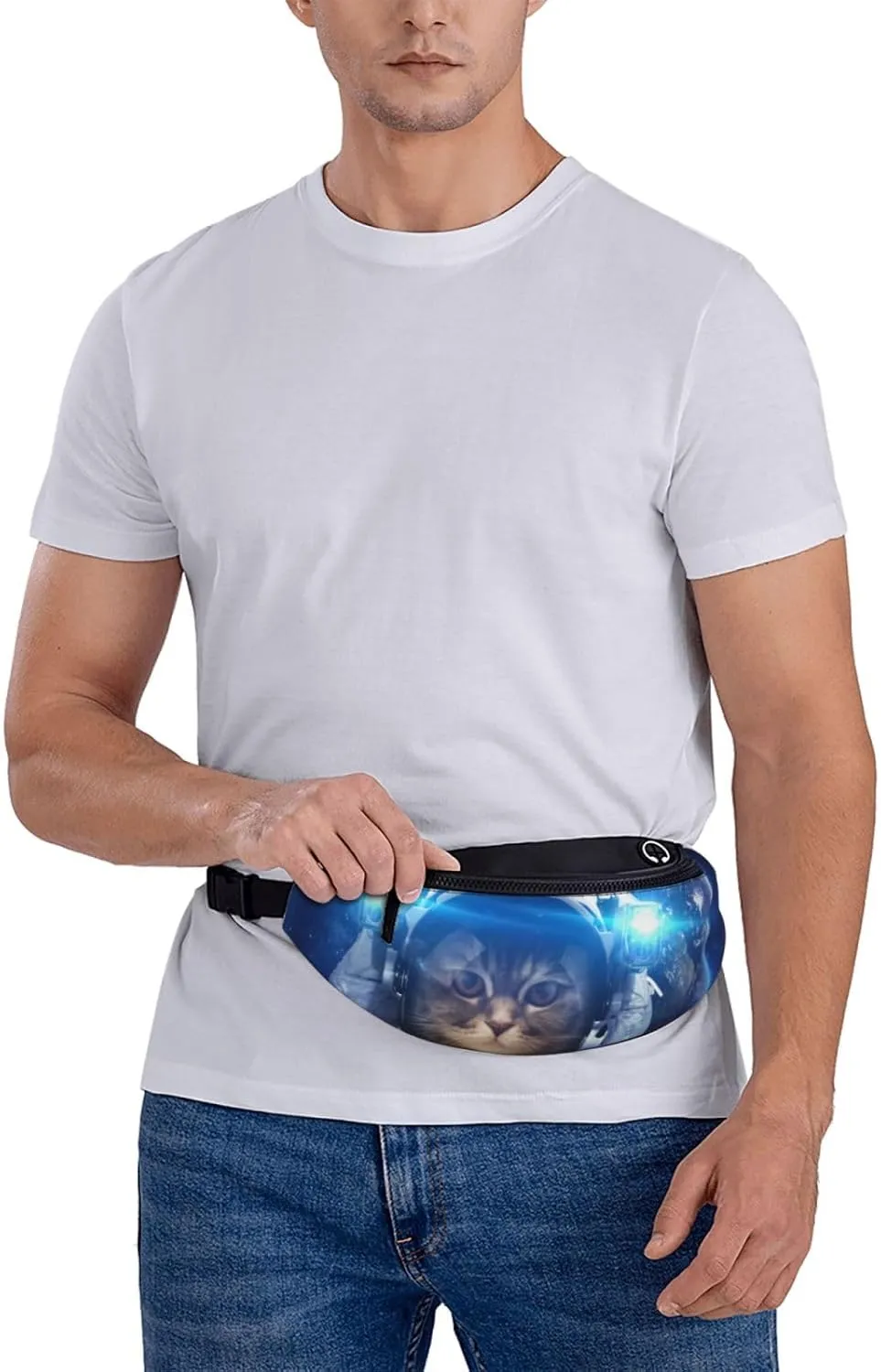 Space Cat Fashion Casual Fanny Pack Waist Bag Men Women Adjustable Belt Waist Bag For Travel Hiking Cycling Running Festival Carnival