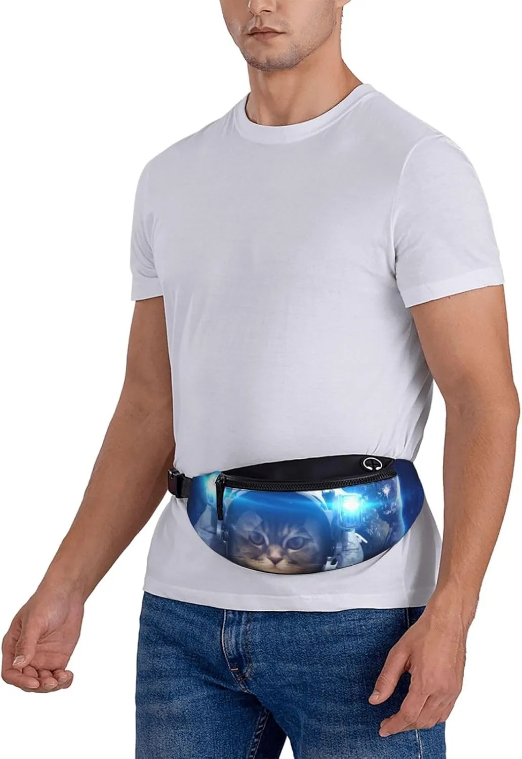 Space Cat Fashion Casual Fanny Pack Waist Bag Men Women Adjustable Belt Waist Bag For Travel Hiking Cycling Running Festival Carnival