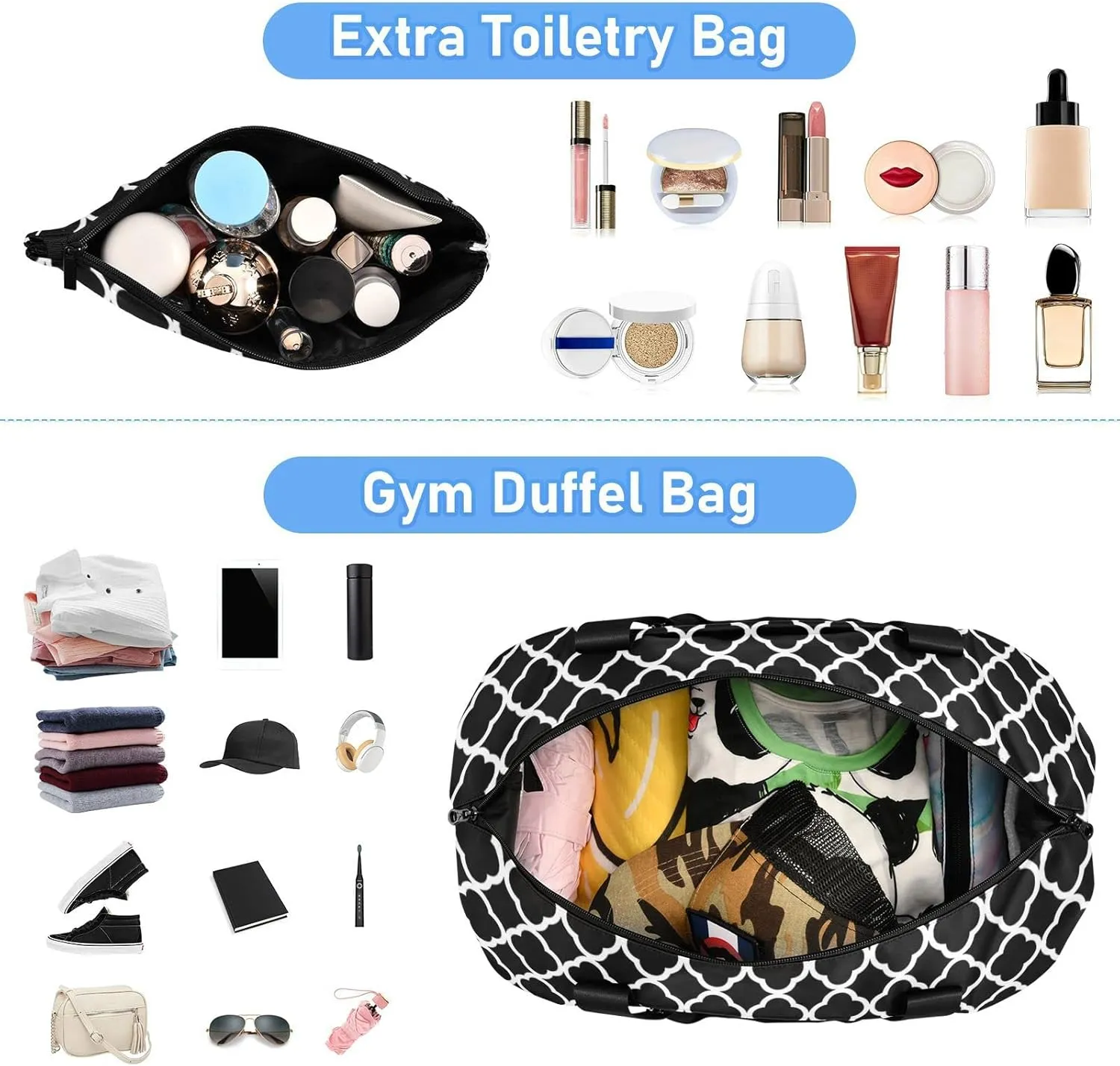 Sport Travel Duffle Bag Large Gym Tote Bag for Women,Rhombus Moroccan Weekender Bag with Shoe Compartment,Ladies Beach Bag Overnight Bag Luggage Bag with Wet Bag