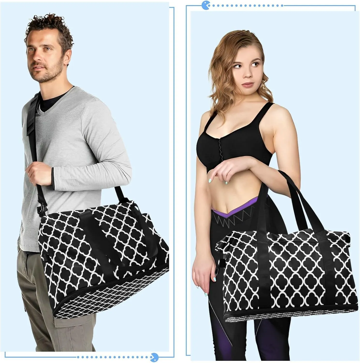 Sport Travel Duffle Bag Large Gym Tote Bag for Women,Rhombus Moroccan Weekender Bag with Shoe Compartment,Ladies Beach Bag Overnight Bag Luggage Bag with Wet Bag