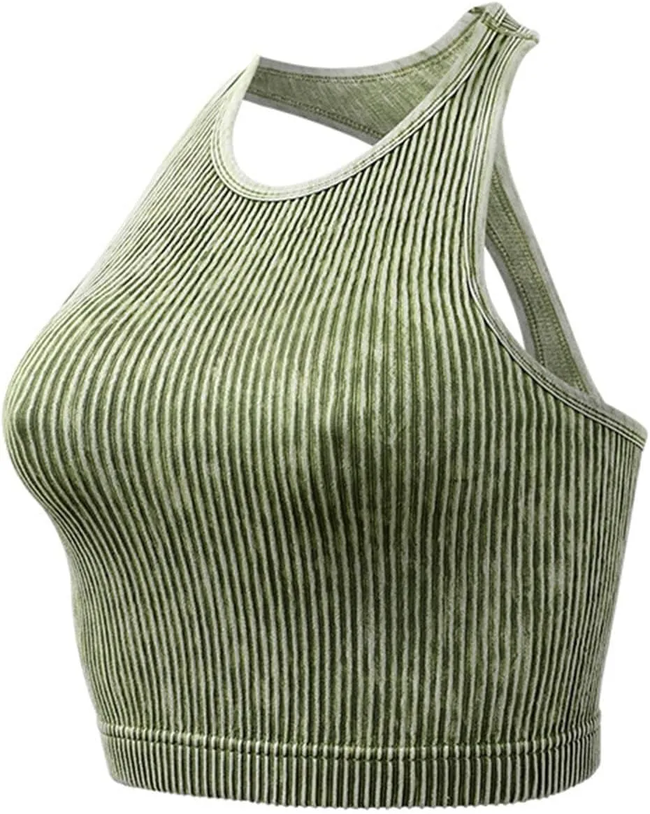Sports Bras for Women Push Up Ribbed Knit Racerback Bra No Wire Workout Yoga Bras Comfort Gym Fitness Tops