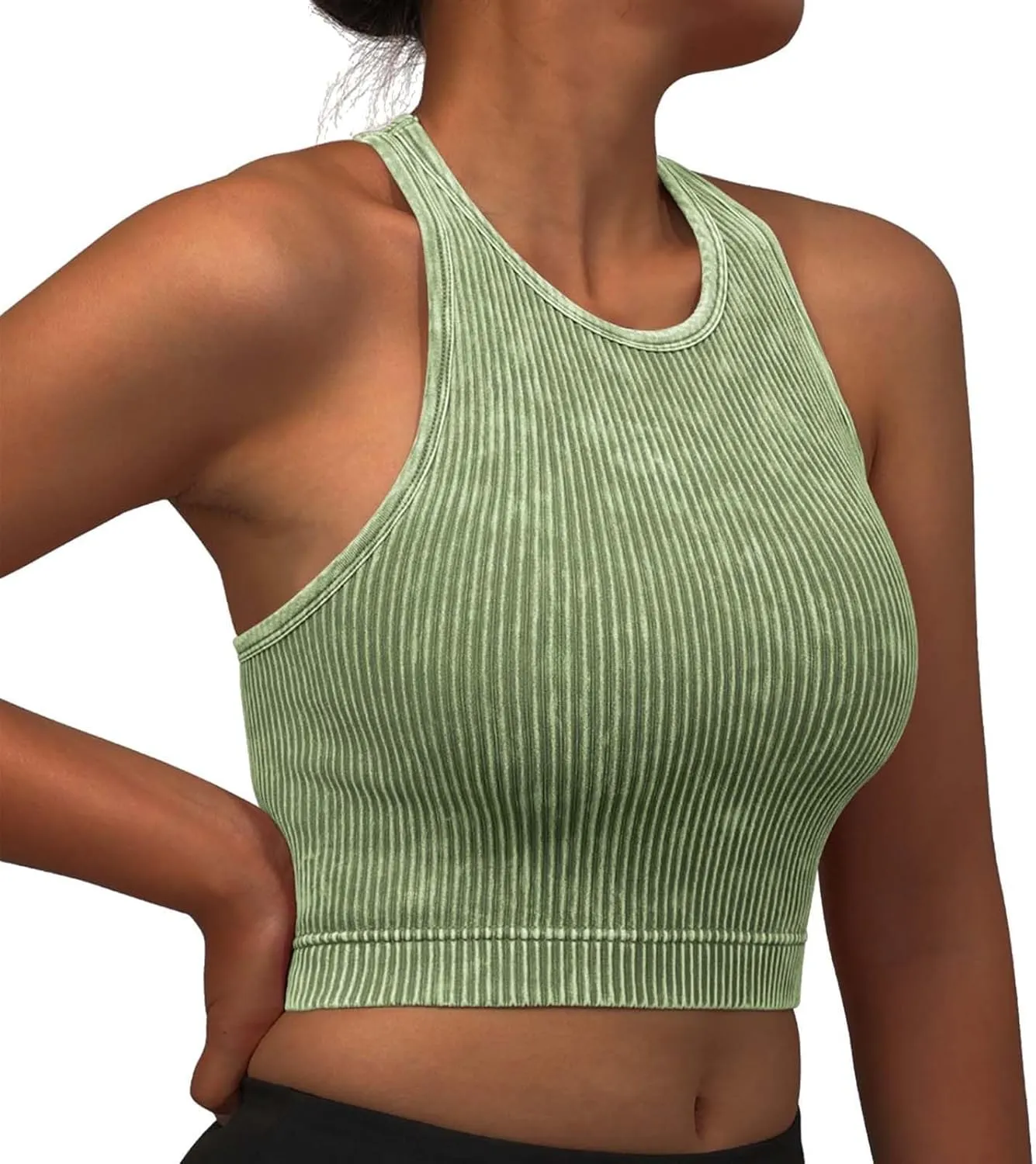 Sports Bras for Women Push Up Ribbed Knit Racerback Bra No Wire Workout Yoga Bras Comfort Gym Fitness Tops