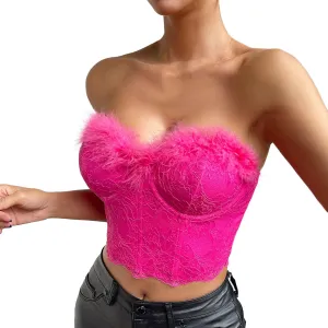 Sports Bras Packs and Sexy Lace Low Cut Open Back Feather Steel Ring Spicy Girl Bra Backless