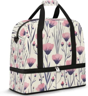 Sports Duffel Bag, Foldable Wildflower Travel Duffel Bag, Gym Yoga Beach Bag Weekender Overnight Bag with Shoes Compartment for Men Women, Poppy Flower