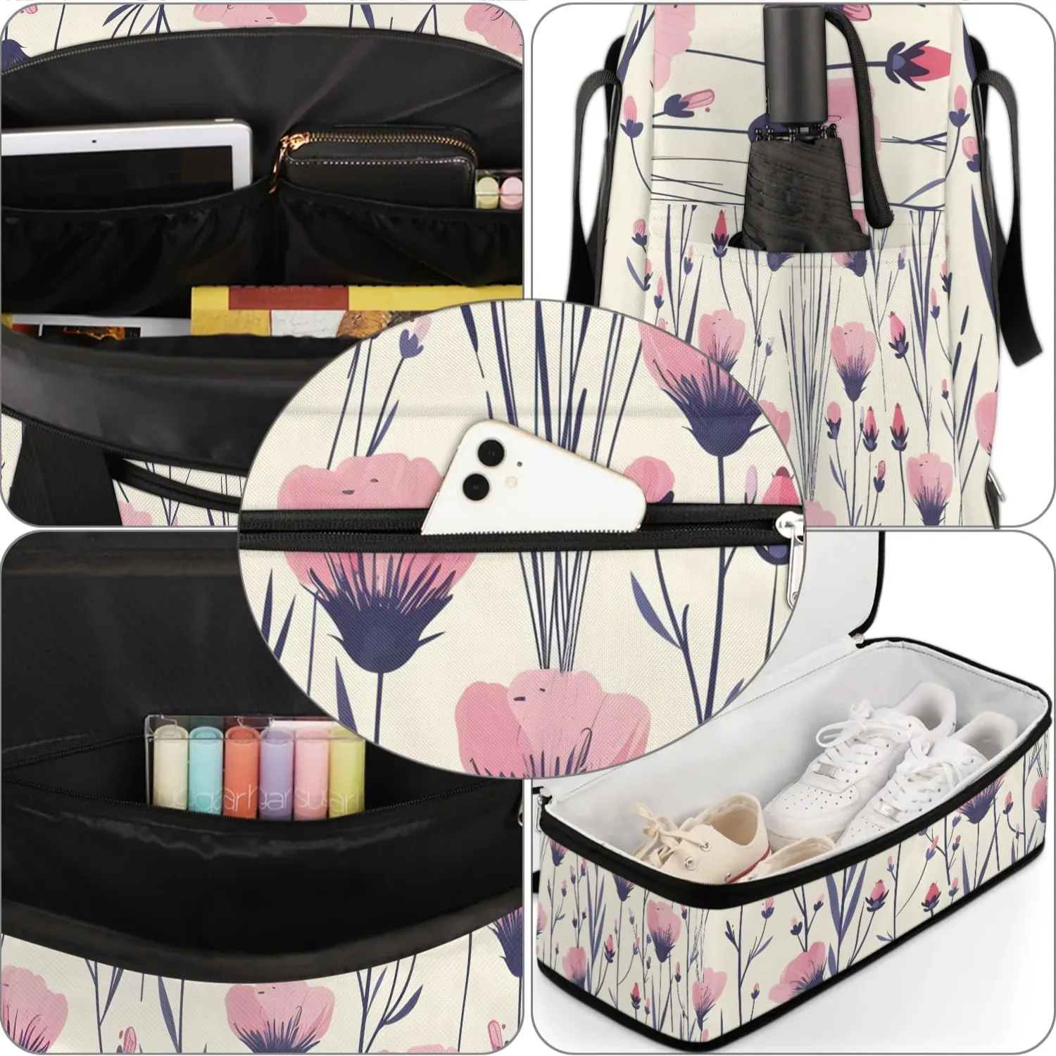 Sports Duffel Bag, Foldable Wildflower Travel Duffel Bag, Gym Yoga Beach Bag Weekender Overnight Bag with Shoes Compartment for Men Women, Poppy Flower
