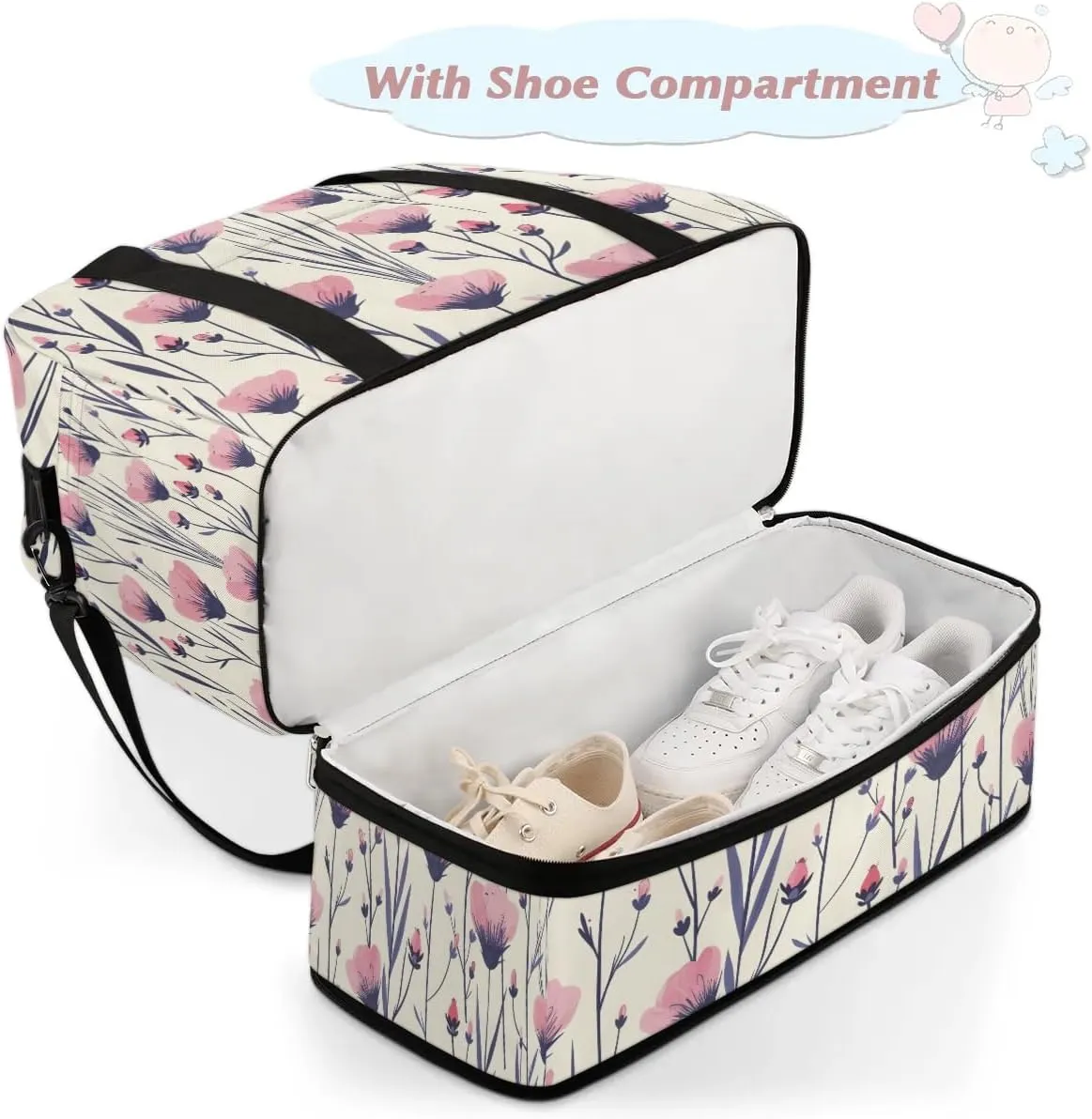 Sports Duffel Bag, Foldable Wildflower Travel Duffel Bag, Gym Yoga Beach Bag Weekender Overnight Bag with Shoes Compartment for Men Women, Poppy Flower