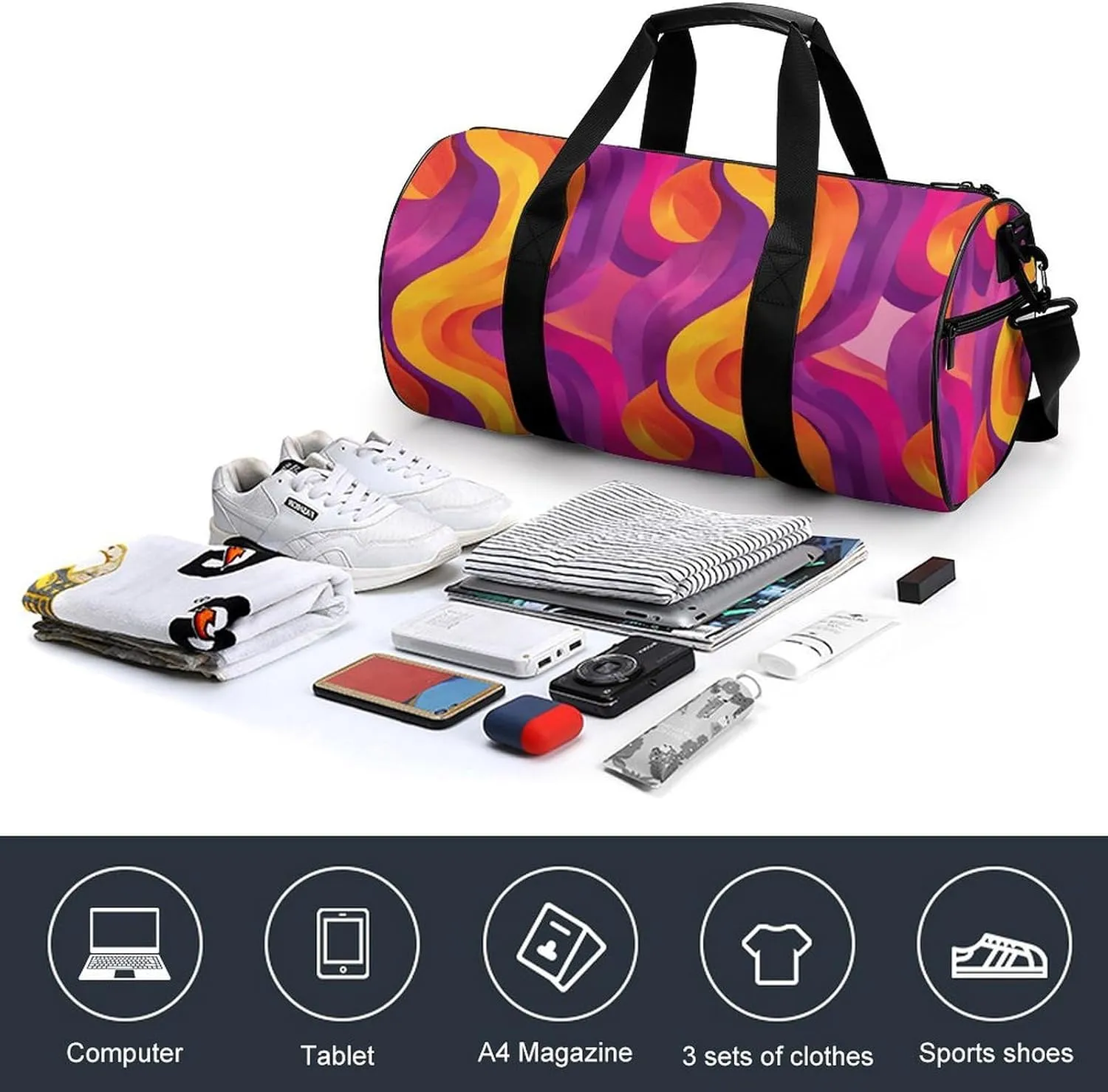 Sports Gym Bag for Women Men Travel Duffel Bag Simple Shape Pattern Weekender Bag Canvas Carry on Overnight Bag for Travel Swimming Fitness Workout Sports Duffle Bag