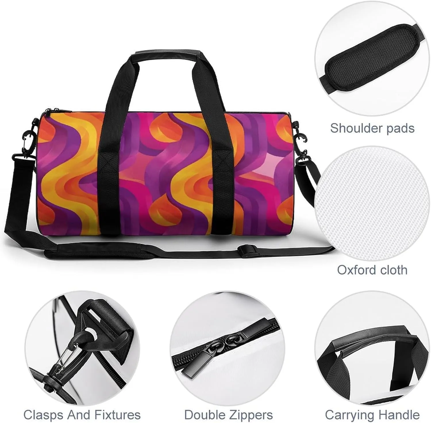 Sports Gym Bag for Women Men Travel Duffel Bag Simple Shape Pattern Weekender Bag Canvas Carry on Overnight Bag for Travel Swimming Fitness Workout Sports Duffle Bag