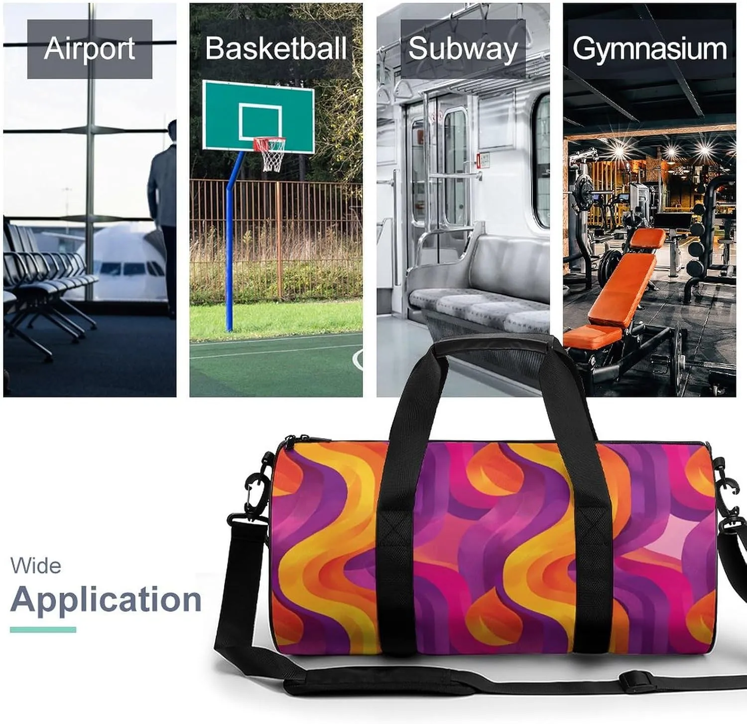 Sports Gym Bag for Women Men Travel Duffel Bag Simple Shape Pattern Weekender Bag Canvas Carry on Overnight Bag for Travel Swimming Fitness Workout Sports Duffle Bag