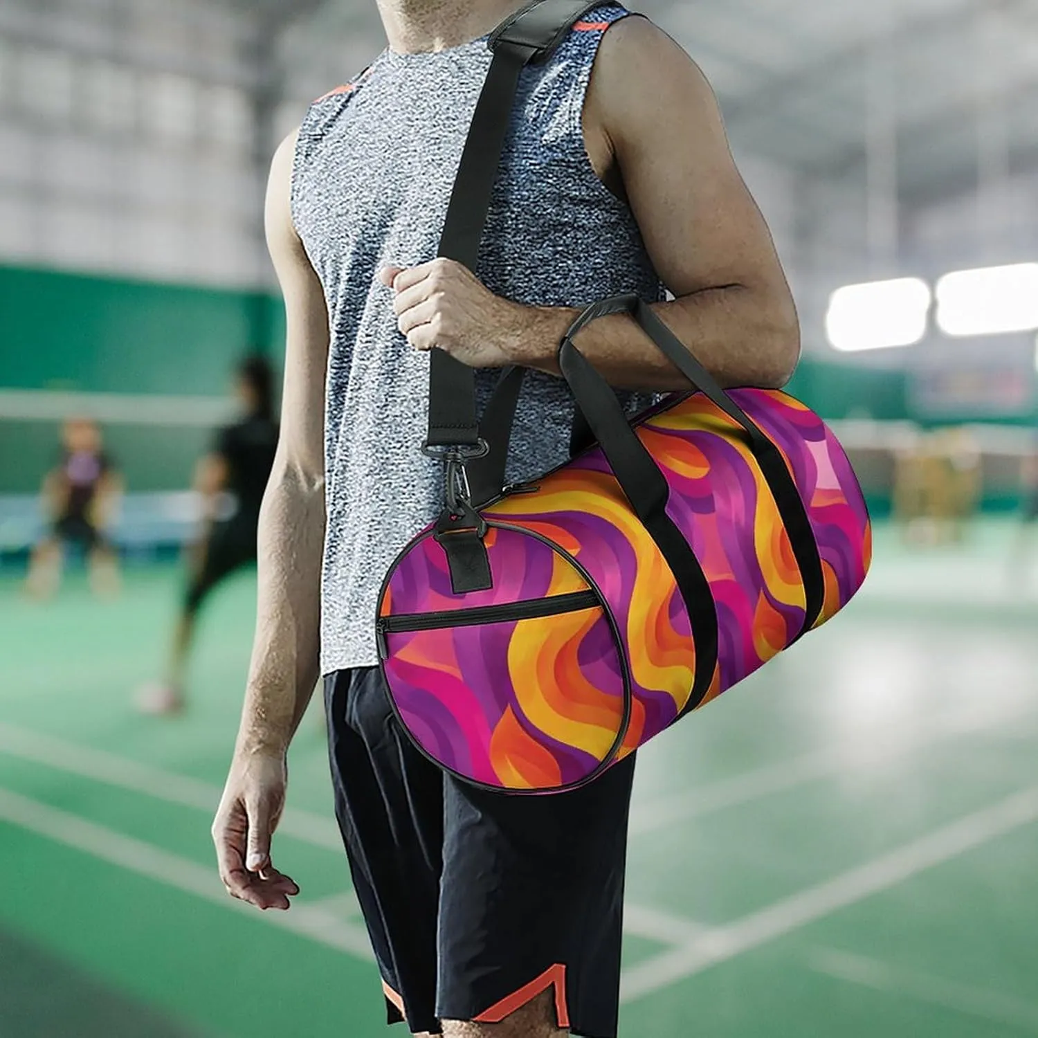 Sports Gym Bag for Women Men Travel Duffel Bag Simple Shape Pattern Weekender Bag Canvas Carry on Overnight Bag for Travel Swimming Fitness Workout Sports Duffle Bag