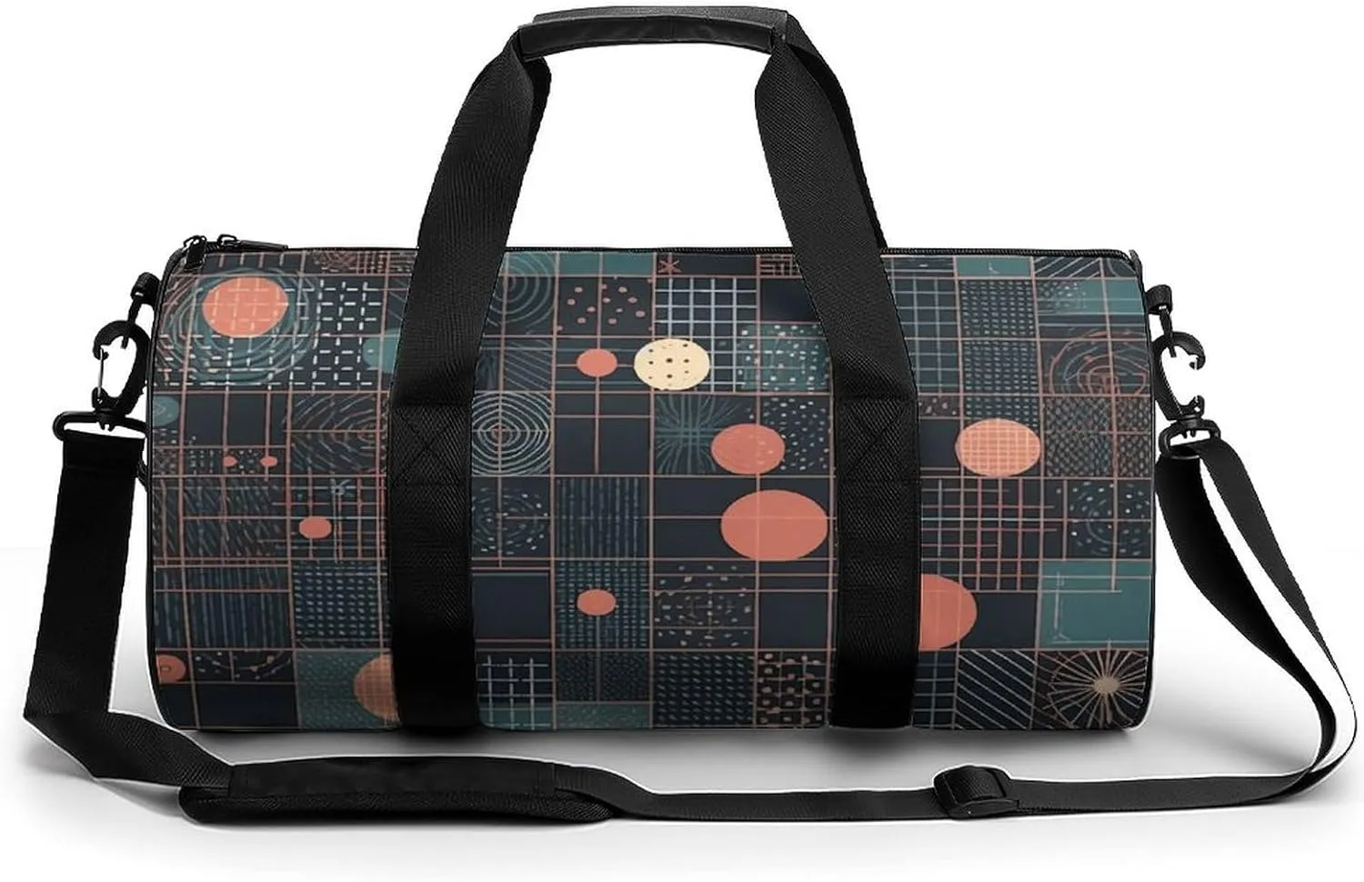 Sports Gym Bag for Women Men Travel Duffel Bag Squares And Circles Weekender Bag Canvas Carry on Overnight Bag for Travel Swimming Fitness Workout Sports Duffle Bag, 17.7in/9in/9in, style-3