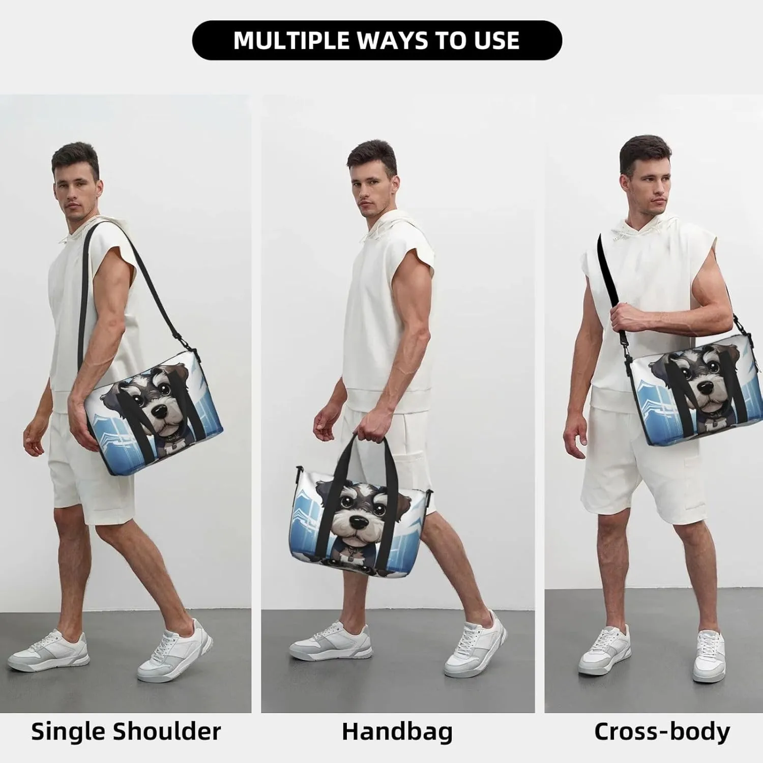 Sports Gym Bag for Women Men Travel Duffel Bag Tote adorable schnauzer Weekender Bag Canvas Carry on Overnight Bag for Travel Swimming Fitness Workout Sports Duffle Bag