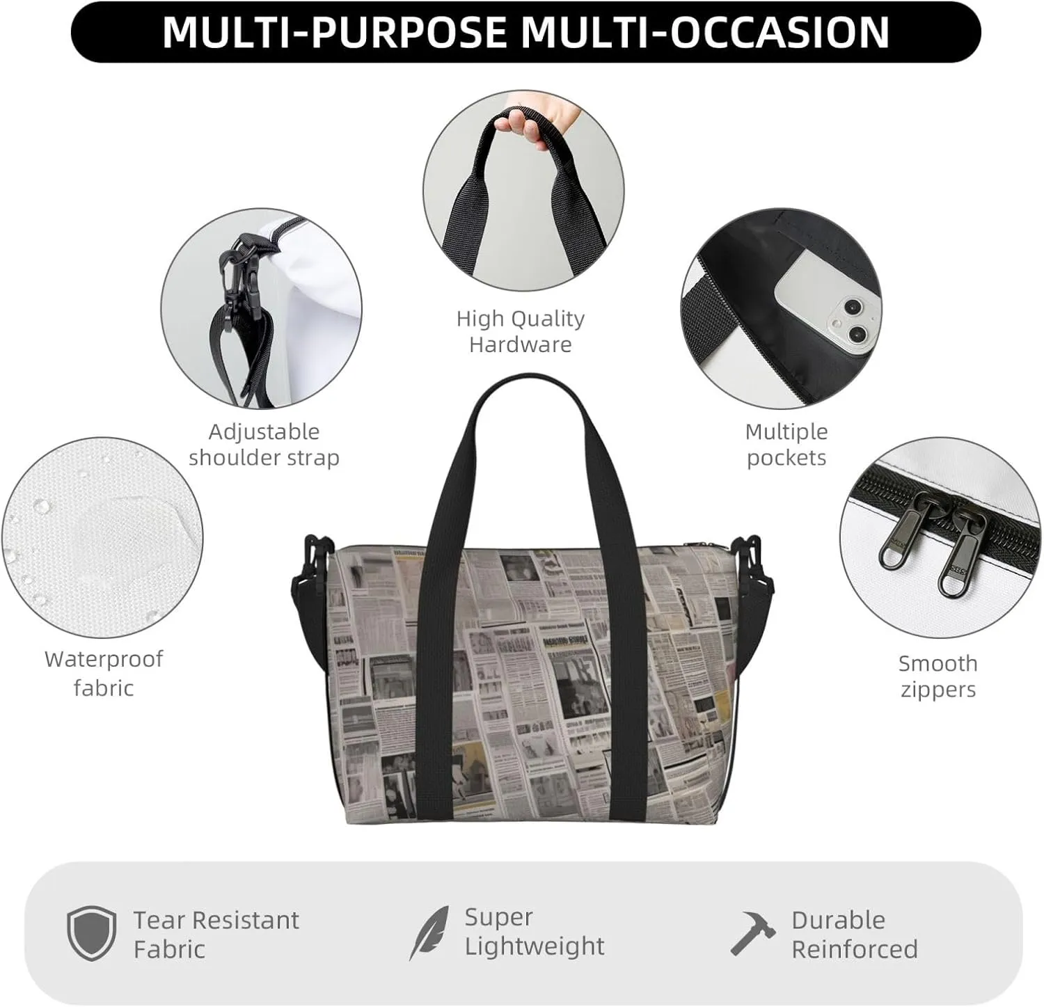 Sports Gym Bag for Women Men Travel Duffel Bag Tote newspaper Weekender Bag Canvas Carry on Overnight Bag for Travel Swimming Fitness Workout Sports Duffle Bag