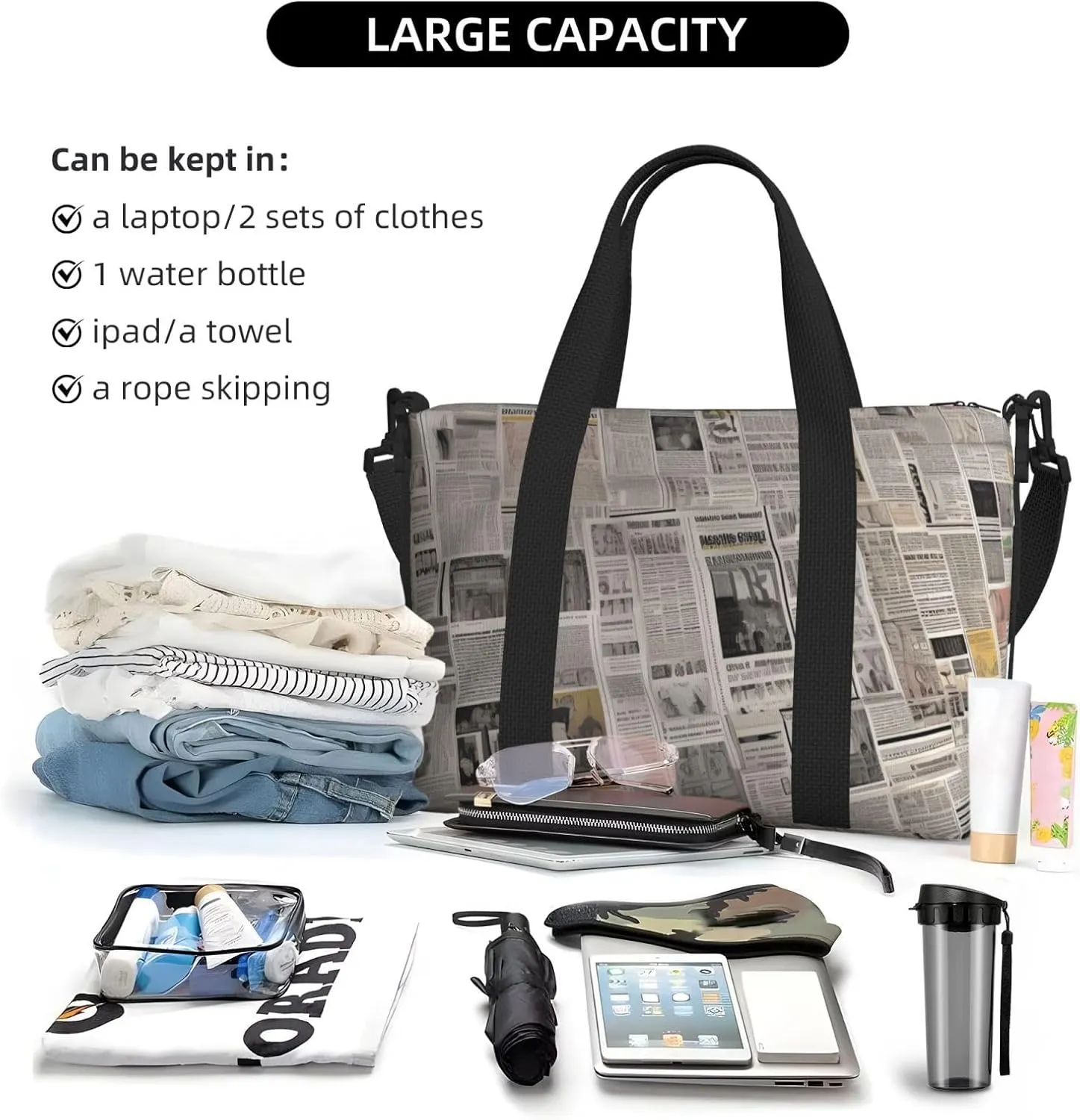 Sports Gym Bag for Women Men Travel Duffel Bag Tote newspaper Weekender Bag Canvas Carry on Overnight Bag for Travel Swimming Fitness Workout Sports Duffle Bag