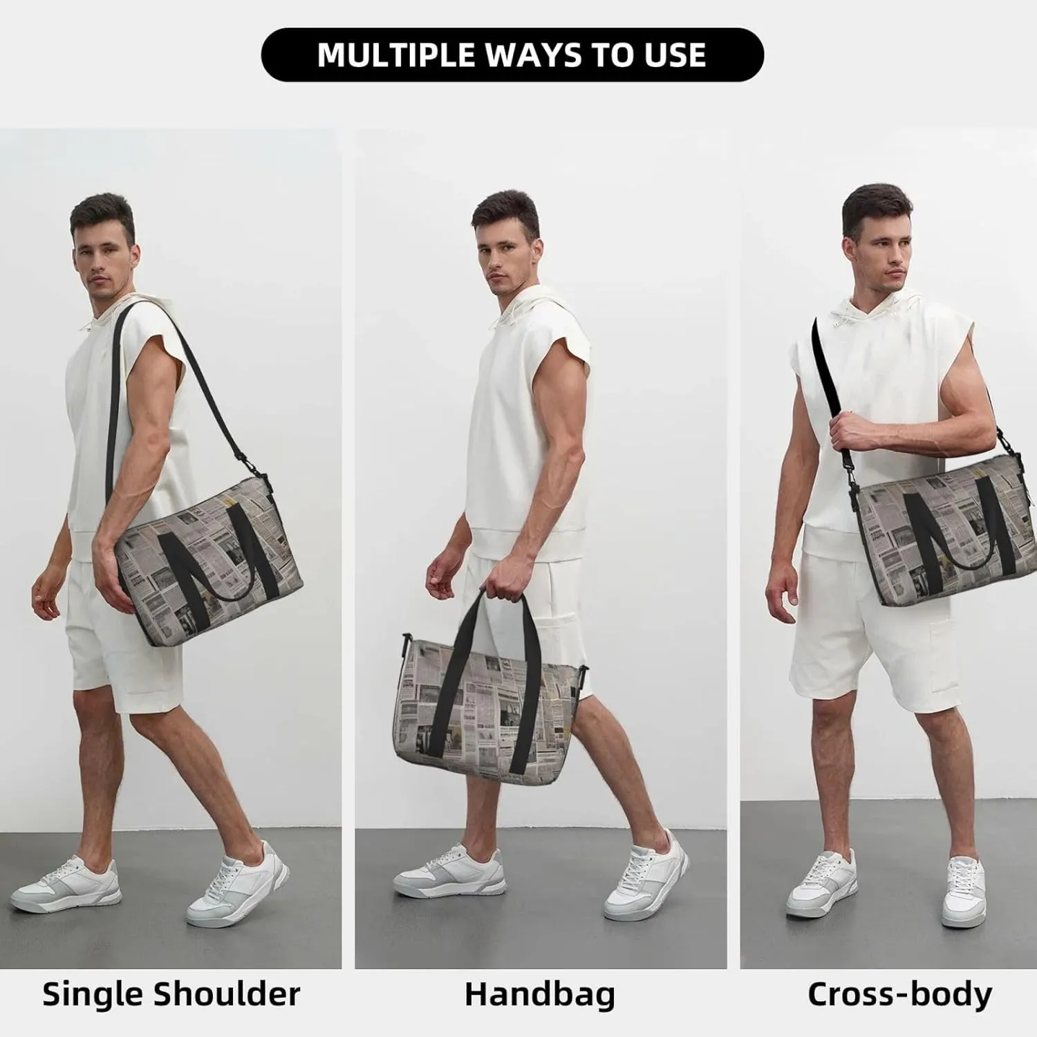 Sports Gym Bag for Women Men Travel Duffel Bag Tote newspaper Weekender Bag Canvas Carry on Overnight Bag for Travel Swimming Fitness Workout Sports Duffle Bag
