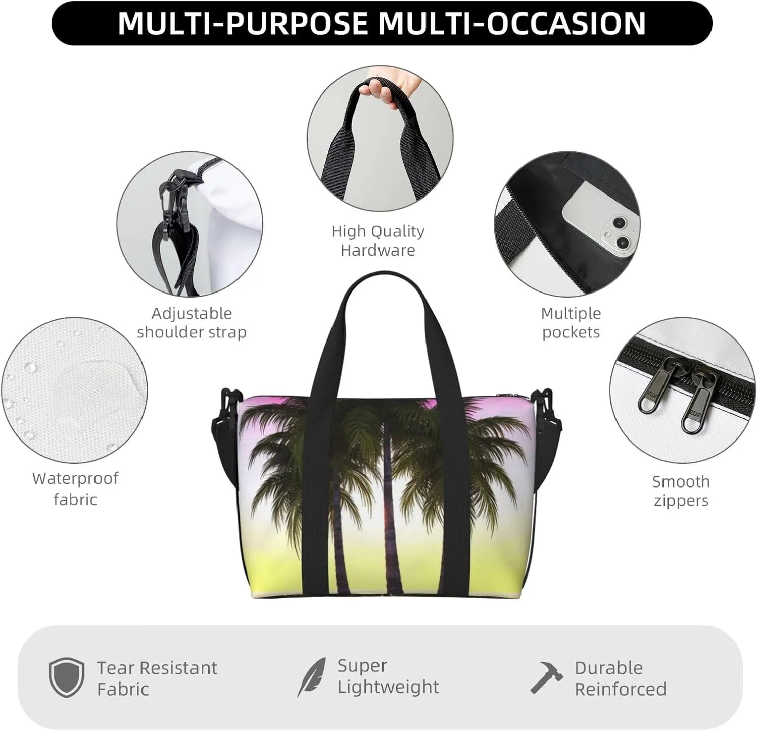 Sports Gym Bag for Women Men Travel Duffel Bag Tote Tropical Palm Tree Weekender Bag Canvas Carry on Overnight Bag for Travel Swimming Fitness Workout Sports Duffle Bag