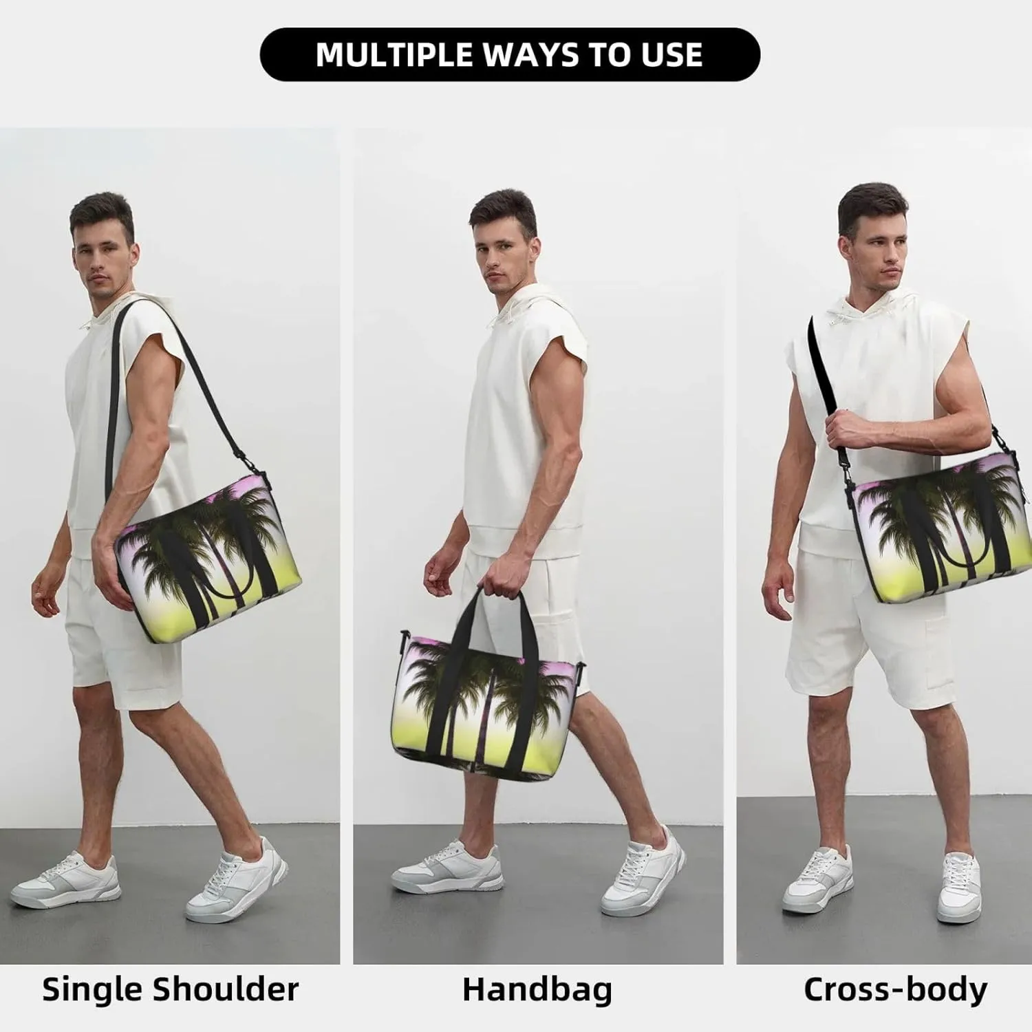 Sports Gym Bag for Women Men Travel Duffel Bag Tote Tropical Palm Tree Weekender Bag Canvas Carry on Overnight Bag for Travel Swimming Fitness Workout Sports Duffle Bag