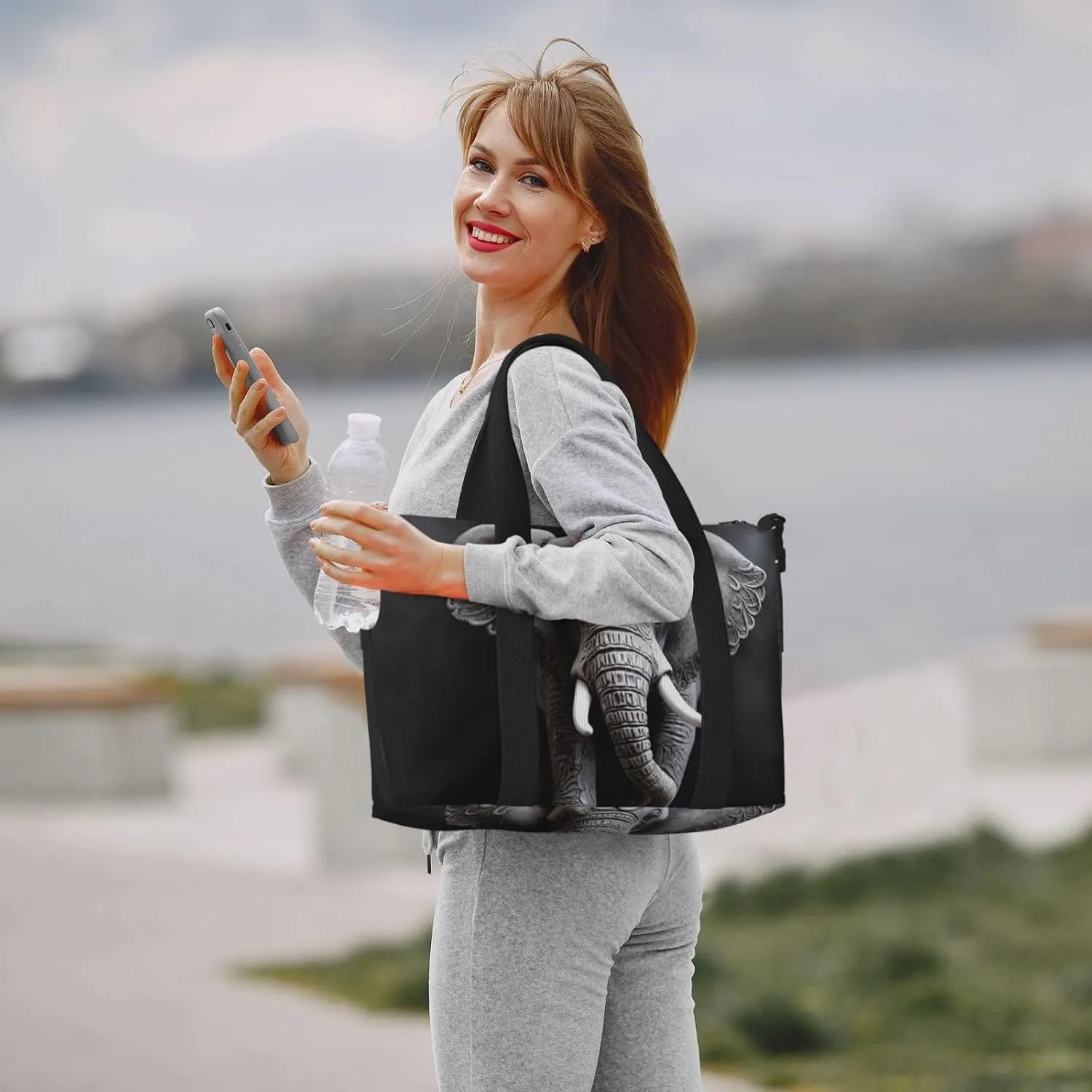 Sports Gym Bag for Women Men Travel Duffel Bag Tote Weekender Bag Carry on Overnight Bag for Travel Swimming Fitness Workout Sports Gray Elephant Duffle Bag