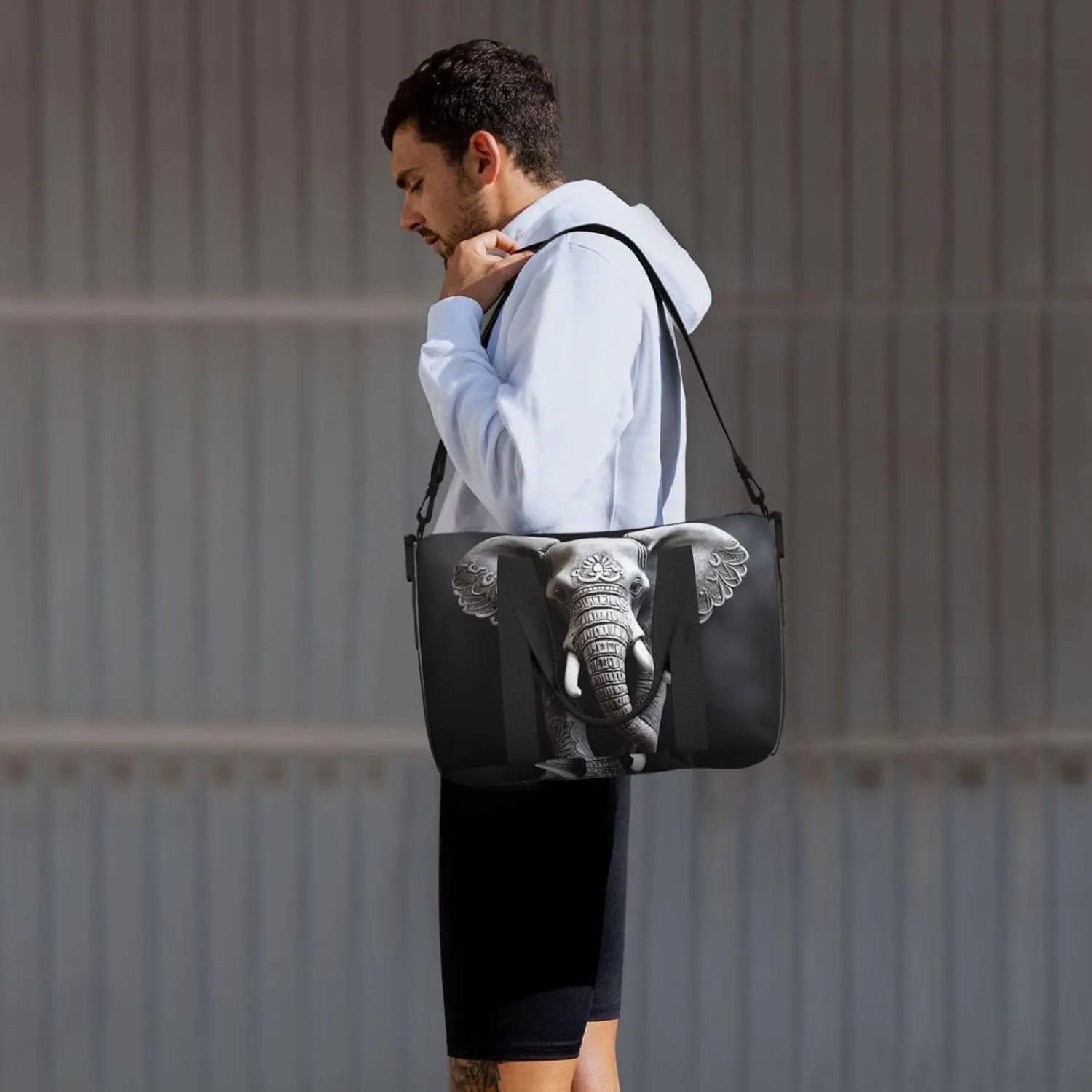 Sports Gym Bag for Women Men Travel Duffel Bag Tote Weekender Bag Carry on Overnight Bag for Travel Swimming Fitness Workout Sports Gray Elephant Duffle Bag