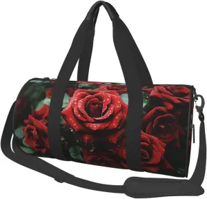 Sports Gym Bag for Women Men Travel Duffel Bag Tote Weekender Bag Carry on Overnight Bag for Travel Swimming Fitness Workout Sports Red and black rose Duffle Bag