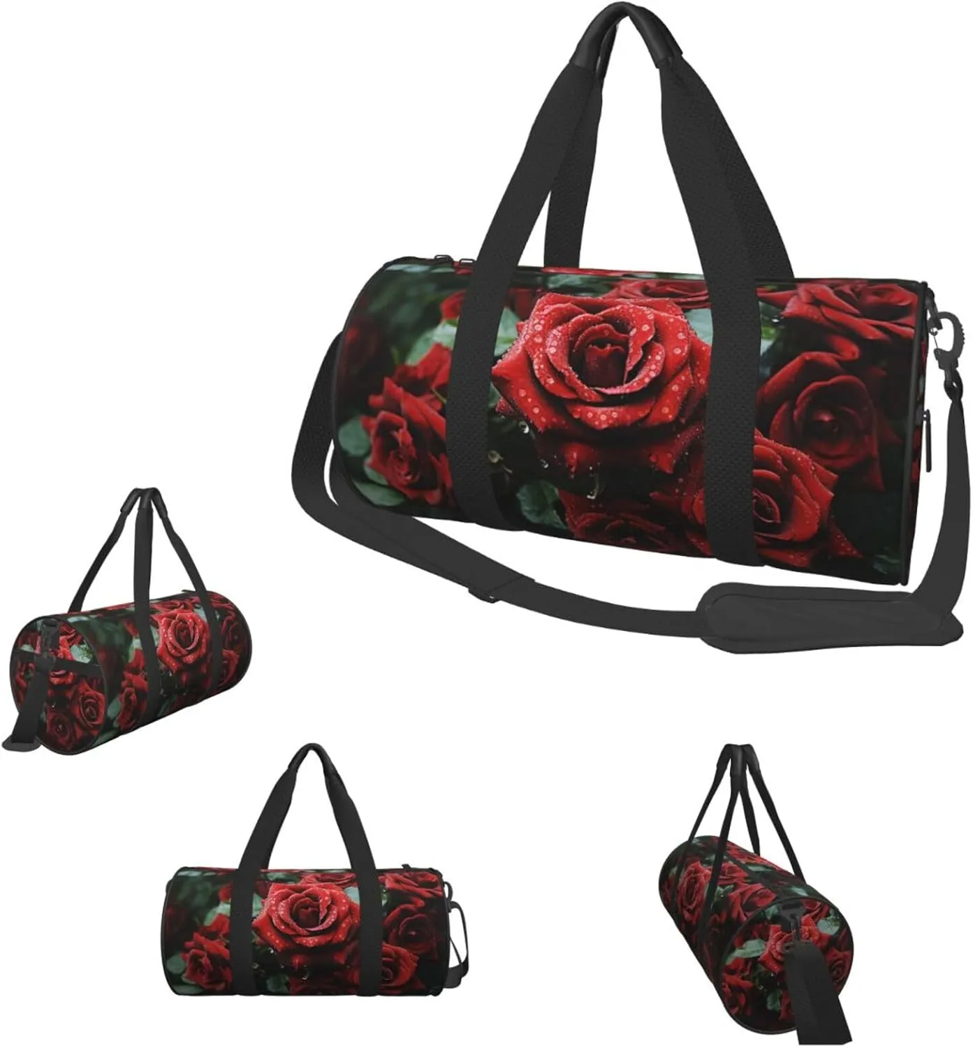 Sports Gym Bag for Women Men Travel Duffel Bag Tote Weekender Bag Carry on Overnight Bag for Travel Swimming Fitness Workout Sports Red and black rose Duffle Bag