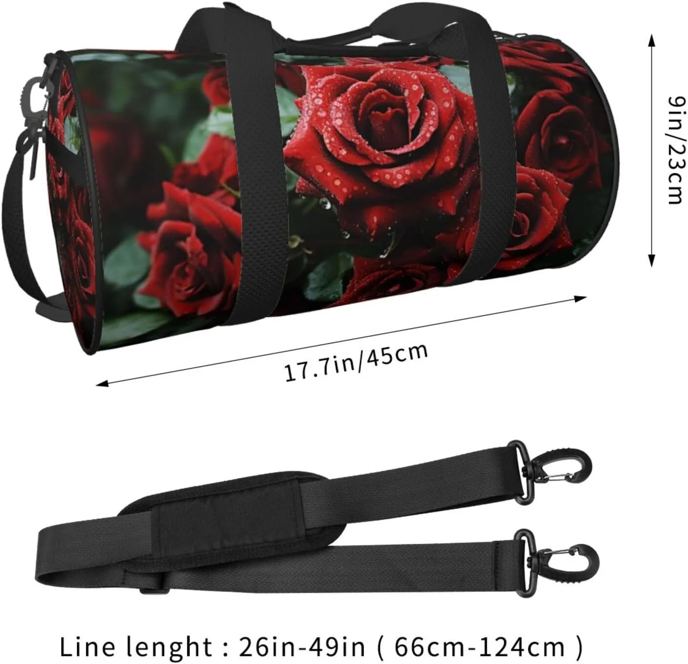 Sports Gym Bag for Women Men Travel Duffel Bag Tote Weekender Bag Carry on Overnight Bag for Travel Swimming Fitness Workout Sports Red and black rose Duffle Bag