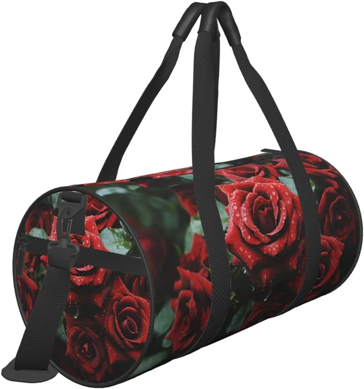 Sports Gym Bag for Women Men Travel Duffel Bag Tote Weekender Bag Carry on Overnight Bag for Travel Swimming Fitness Workout Sports Red and black rose Duffle Bag