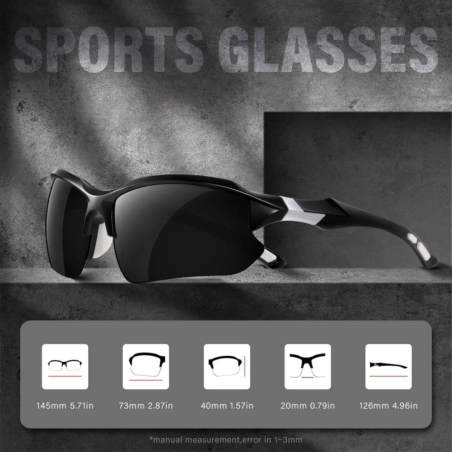 Sports Polarized Sunglasses for Men Cycling Running UV Protection Sun Glasses Lightweight Half Frame Goggles