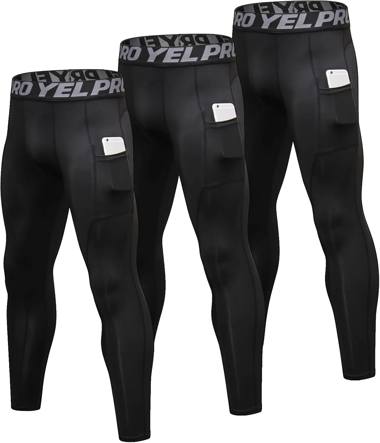 SPVISE 2 or 3 Pack Men's Compression Pants Leggings Running Tights with Pocket Cool Dry Workout Base Layer Athletic Gym Pants