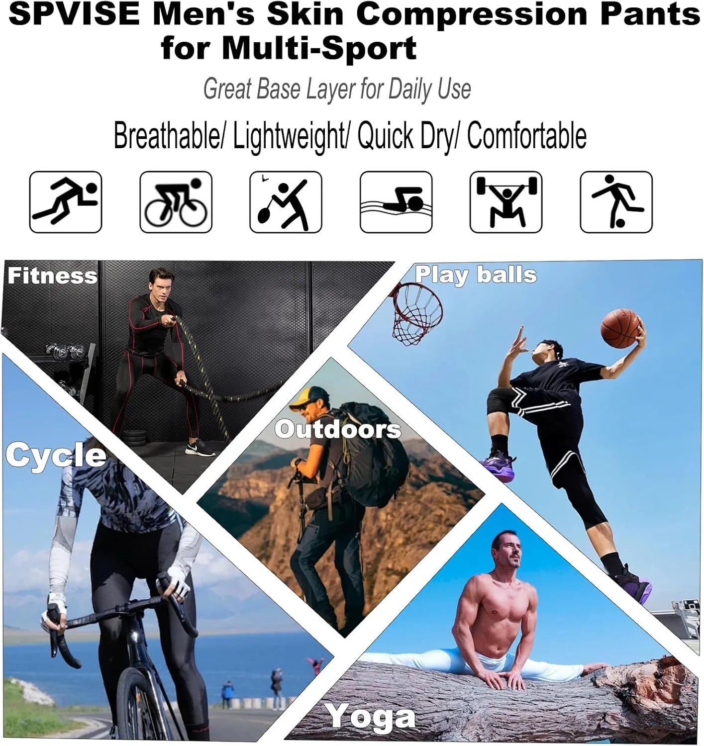 SPVISE 2 or 3 Pack Men's Compression Pants Leggings Running Tights with Pocket Cool Dry Workout Base Layer Athletic Gym Pants