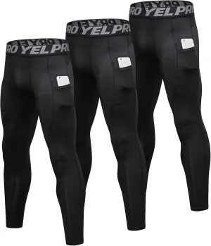 SPVISE 2 or 3 Pack Men's Compression Pants Leggings Running Tights with Pocket Cool Dry Workout Base Layer Athletic Gym Pants