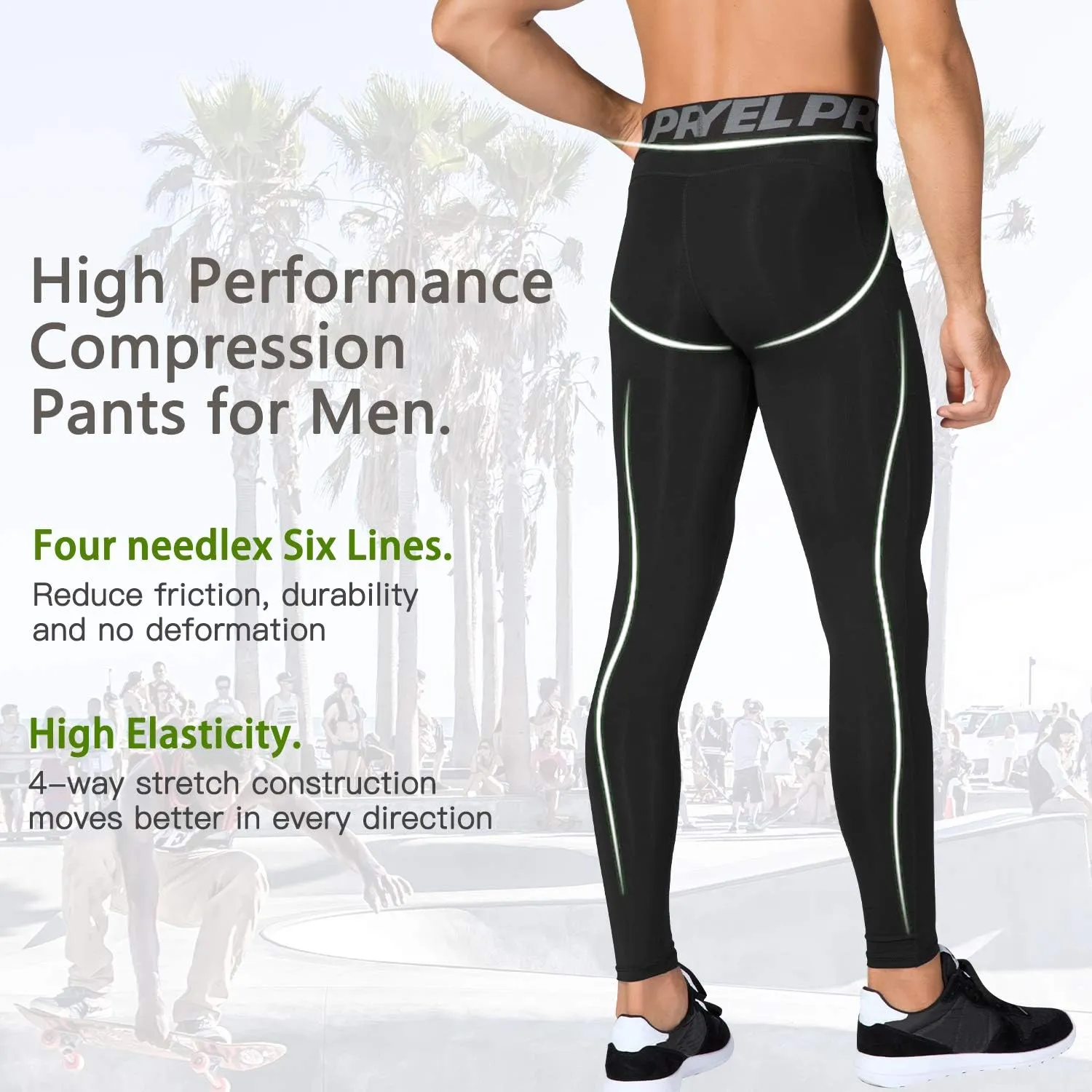 SPVISE 2 or 3 Pack Men's Compression Pants Leggings Running Tights with Pocket Cool Dry Workout Base Layer Athletic Gym Pants