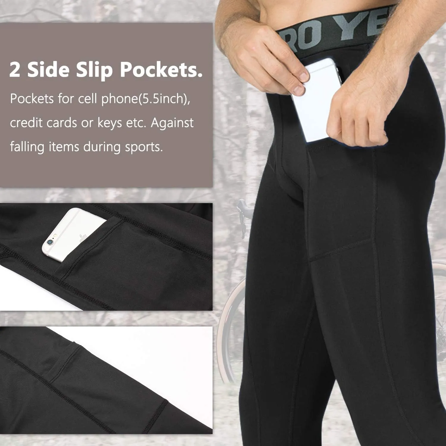 SPVISE 2 or 3 Pack Men's Compression Pants Leggings Running Tights with Pocket Cool Dry Workout Base Layer Athletic Gym Pants